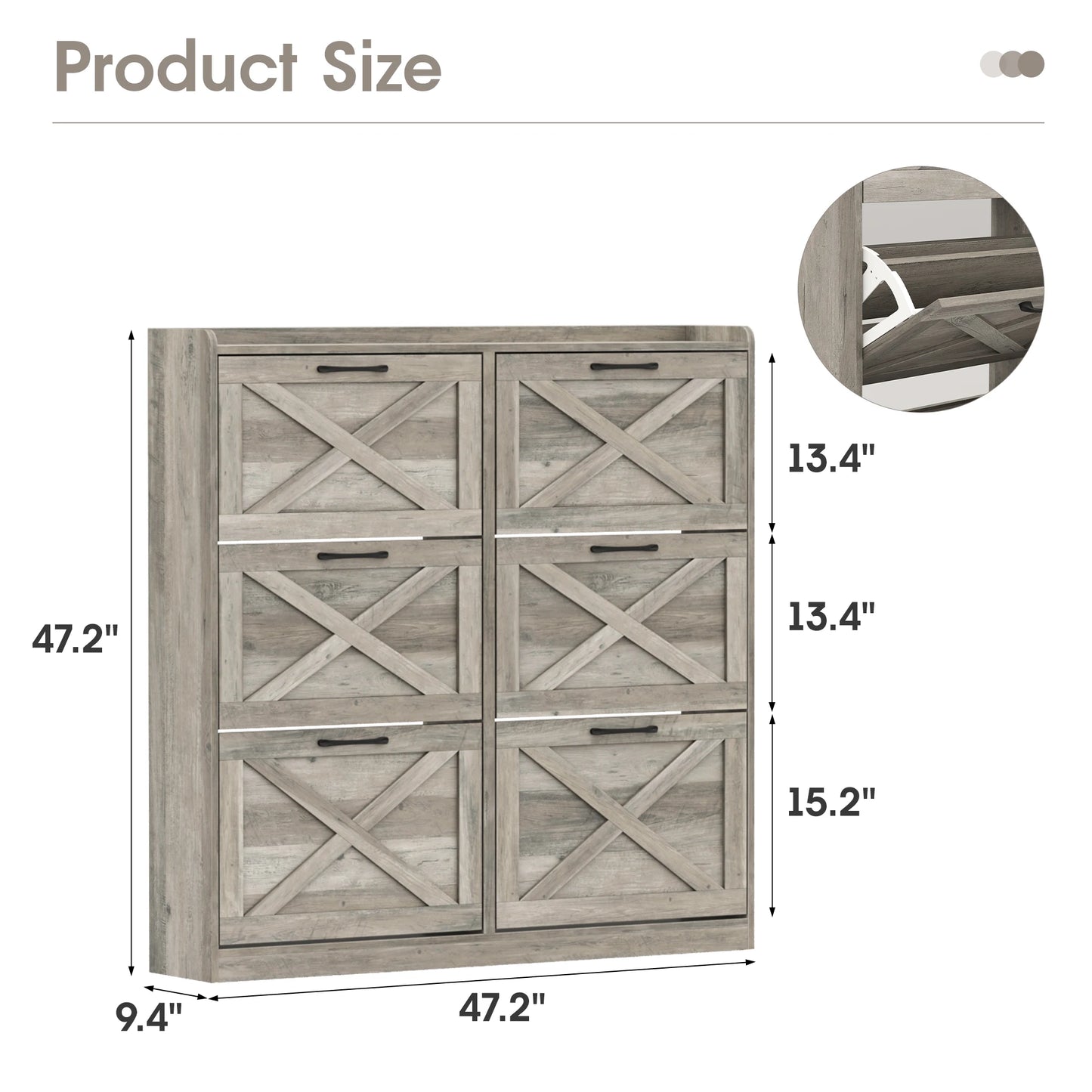 Vabches Shoe Cabinet With Flip Drawers And Metal Handles