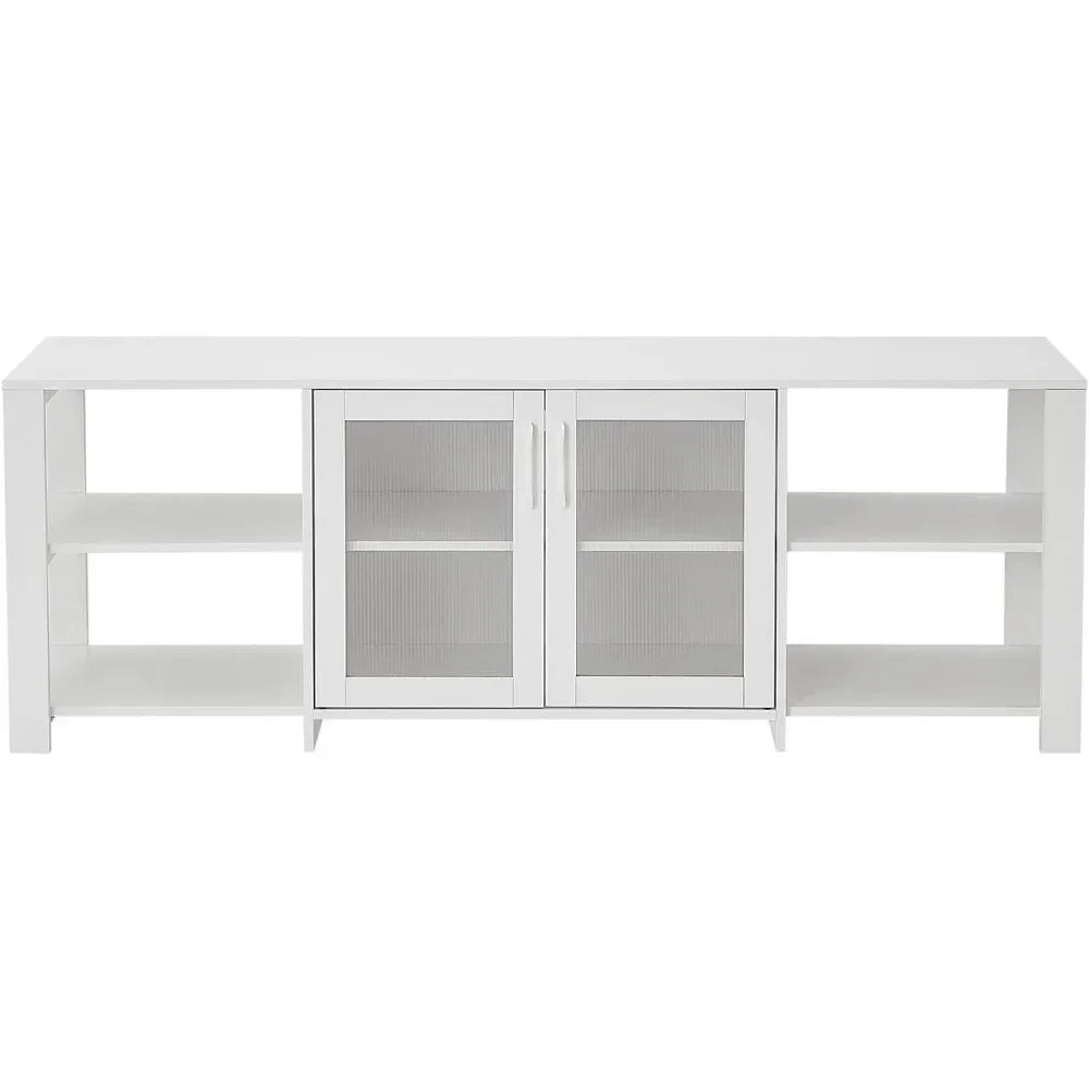 TV Stand Cabinet With 2 Doors And Open Cubby Storage