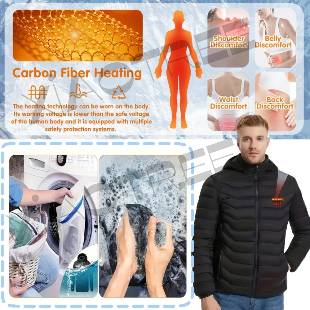 28 Areas Men Women's Heating Jacket Winter USB Heated Jackets Smart Heated Clothing Ski Camping Waterproof Warm Self Heating
