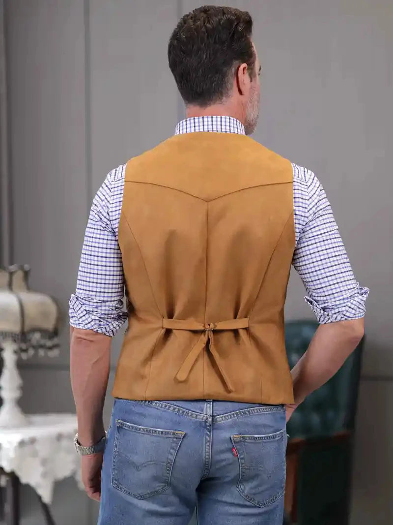 Cheervilla Vintage Suede Leather Men Vest Slim Fit Waistcoat