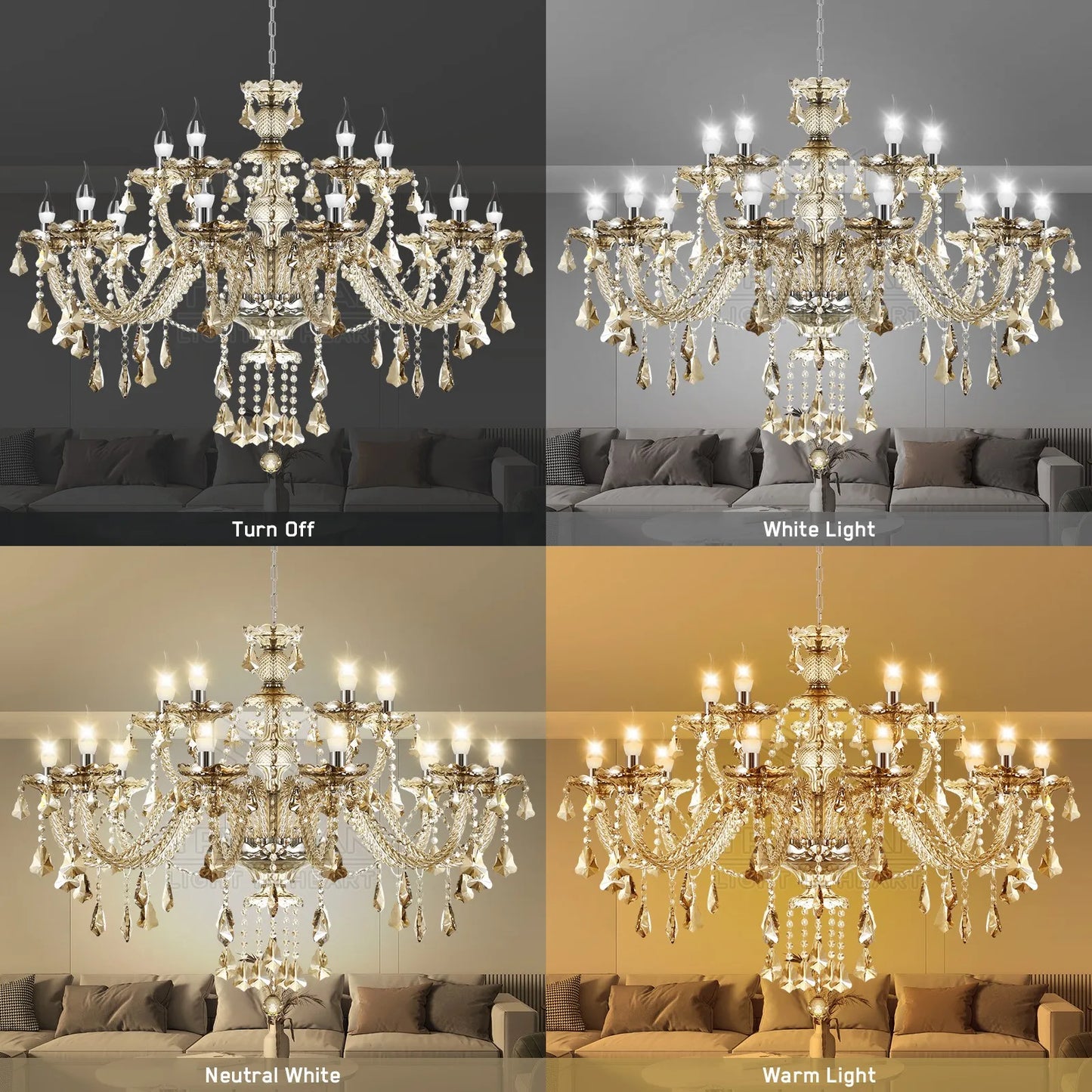15 Arm Crystal Pendant Chandelier E14 Modern Living Room