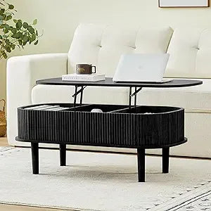 XUYUAN Modern Oval Lift-Top Coffee Table with Hidden Storage