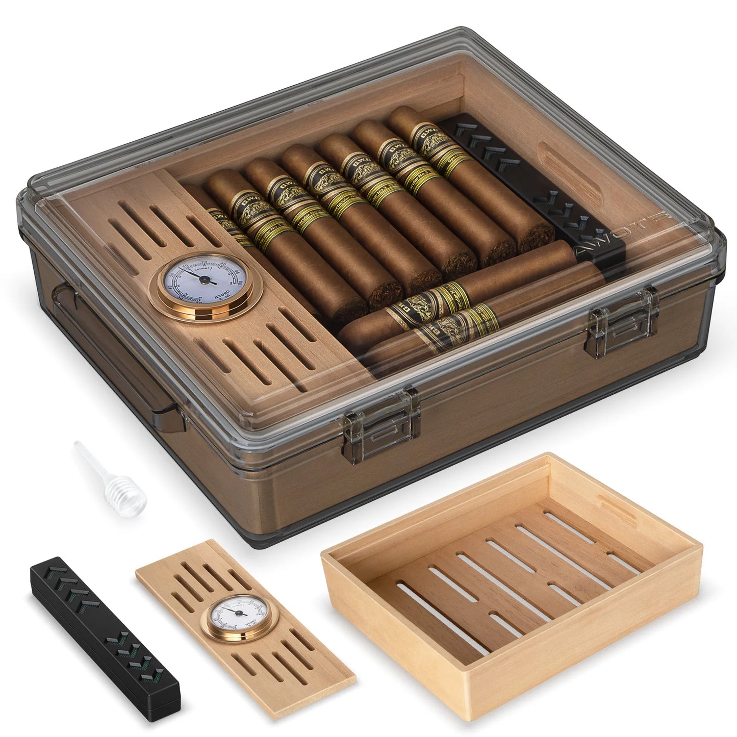Tesonway Acrylic Cigar Humidor With Cedar Tray Hygrometer