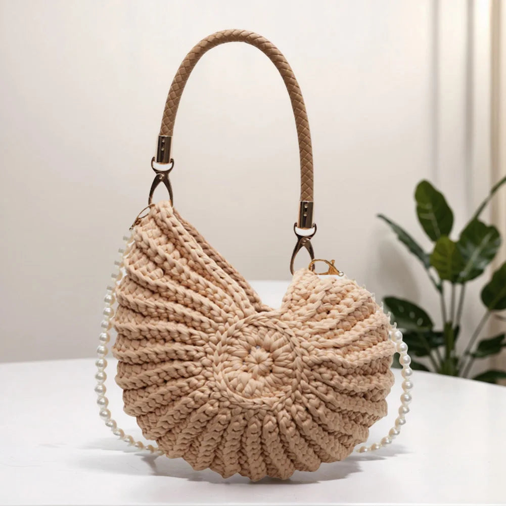 Seashell Handwoven Beach Evening Bag Pearl Strap Boho