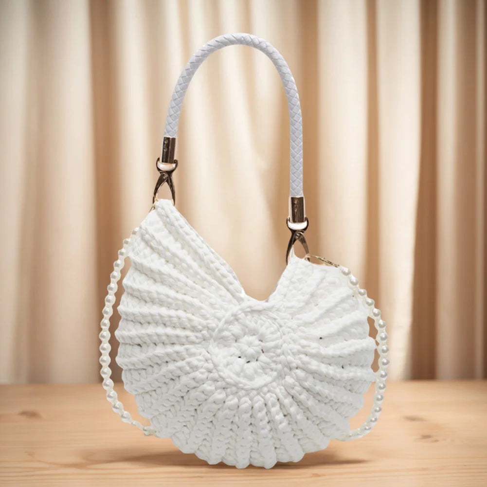 Seashell Handwoven Beach Evening Bag Pearl Strap Boho