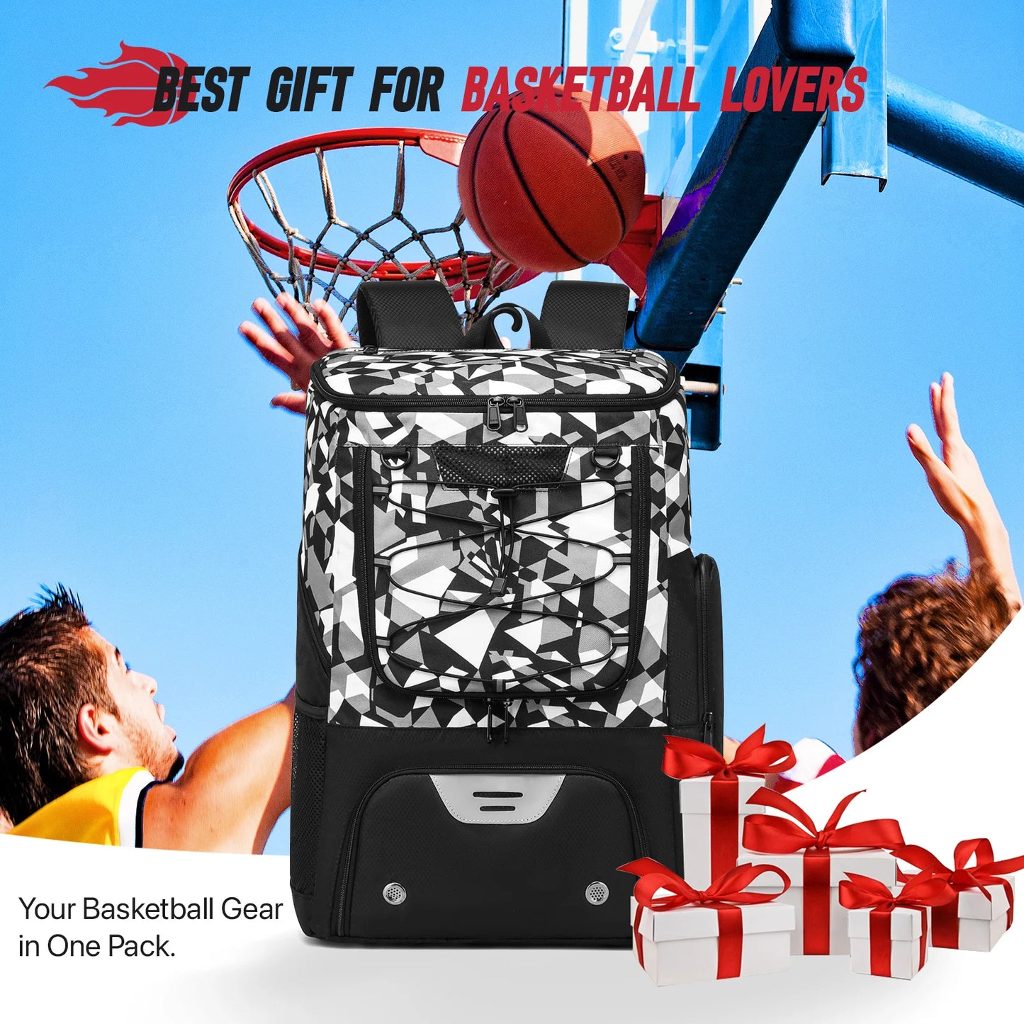 YH GSCN Basketball Backpack With Ball Holder Shoes Compartment