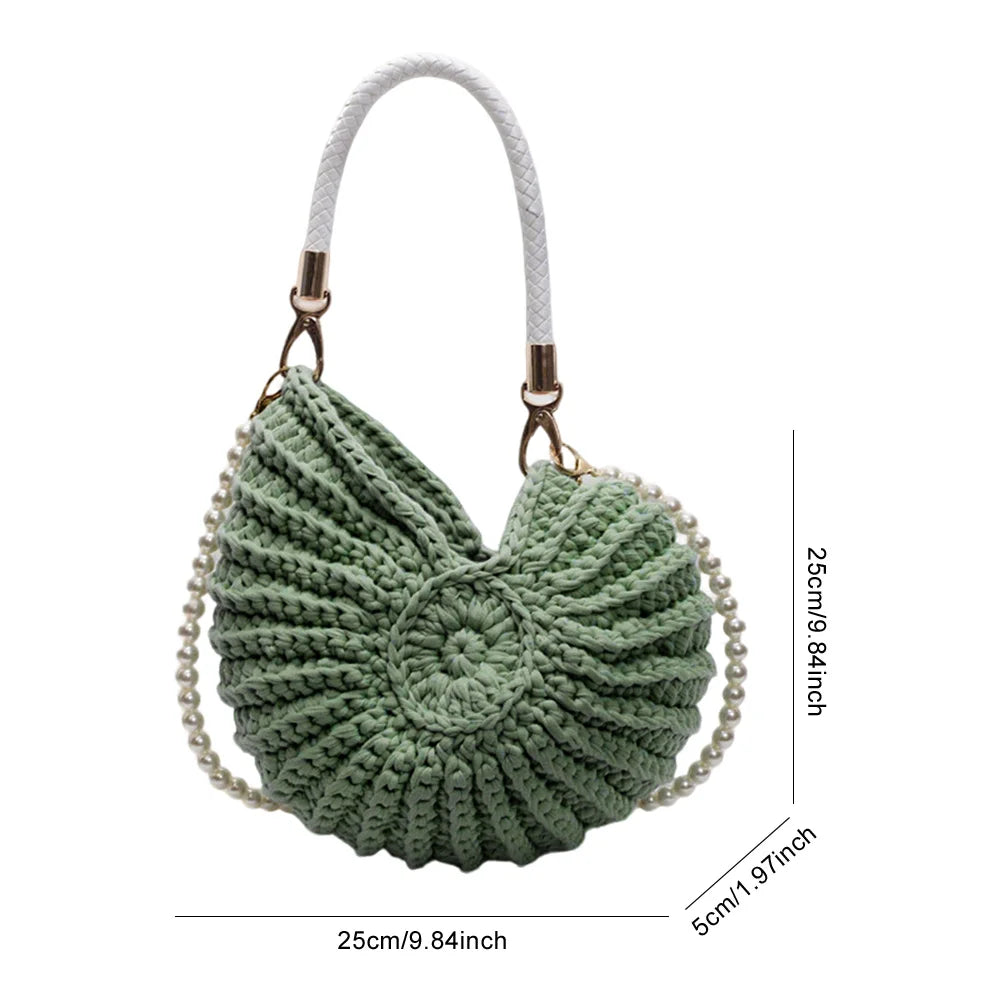 Seashell Handwoven Beach Evening Bag Pearl Strap Boho
