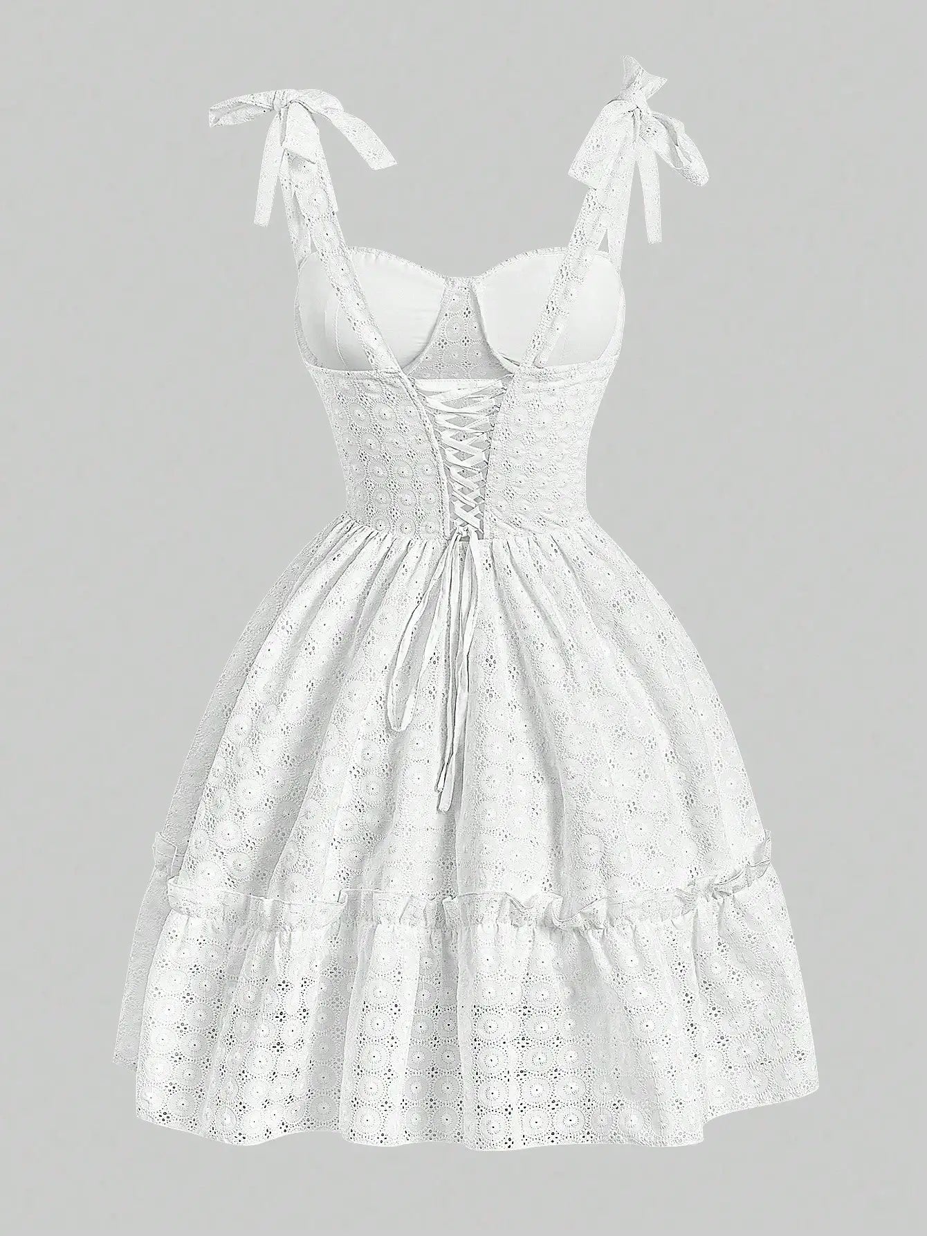 Lace Sleeveless Mini Dress With Square Neck Back Tie