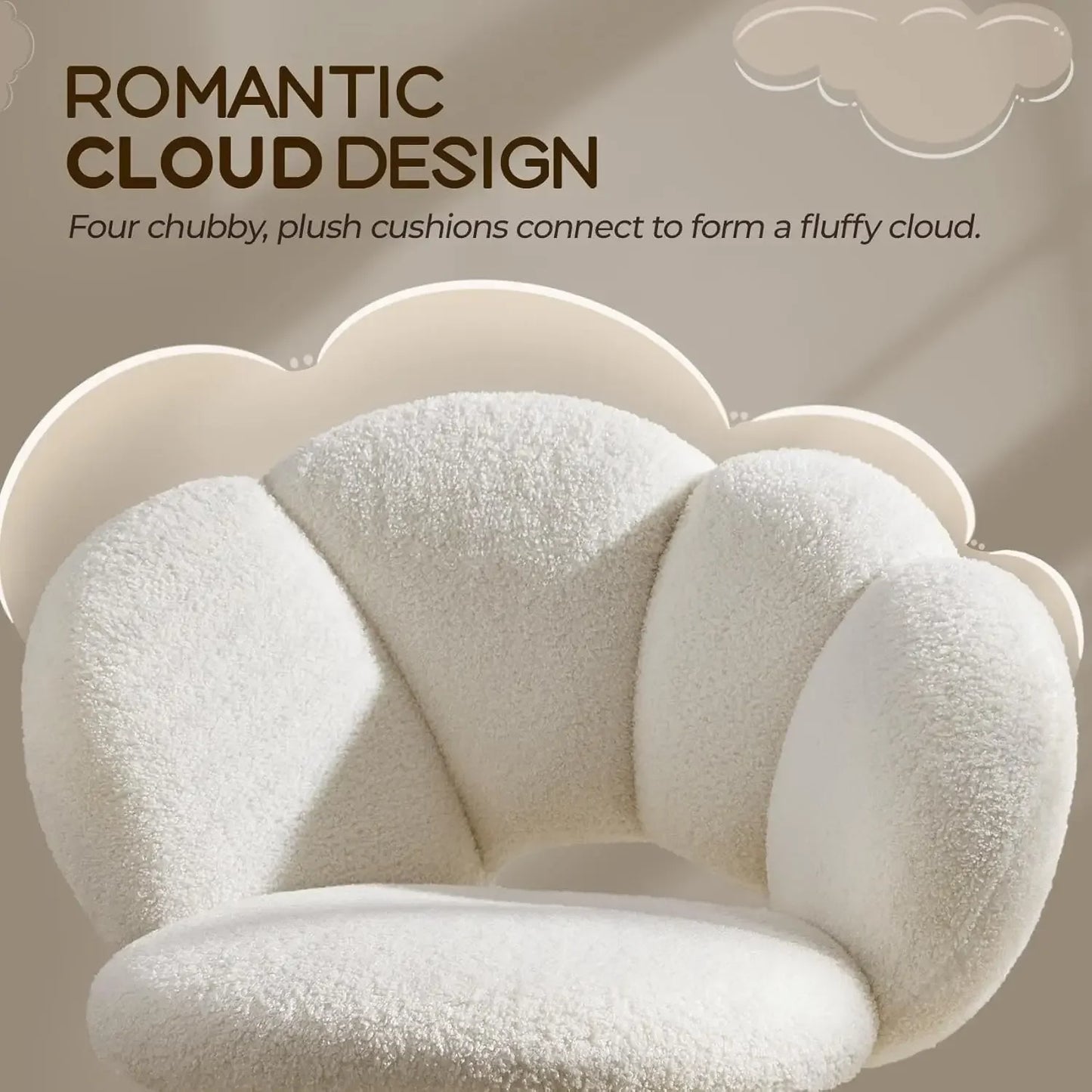 XMSJ Boucle Upholstered Desk Chair Cloud Shaped Wheels