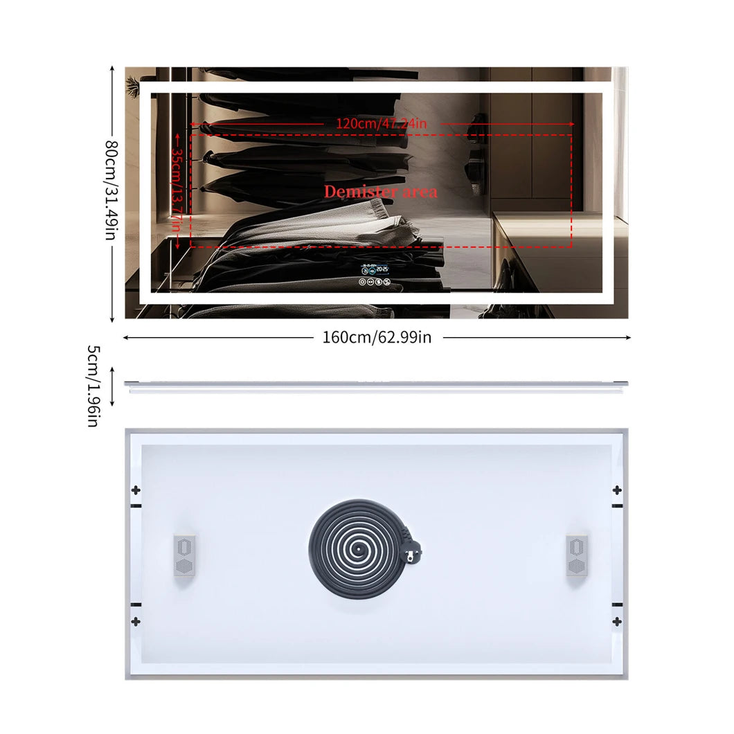 Borwart Led Vanity Mirror With Bluetooth Digital Display