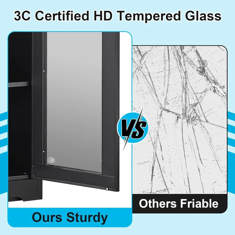 HUANZHUANG Glass Display Cabinet With Lock Curio Doors