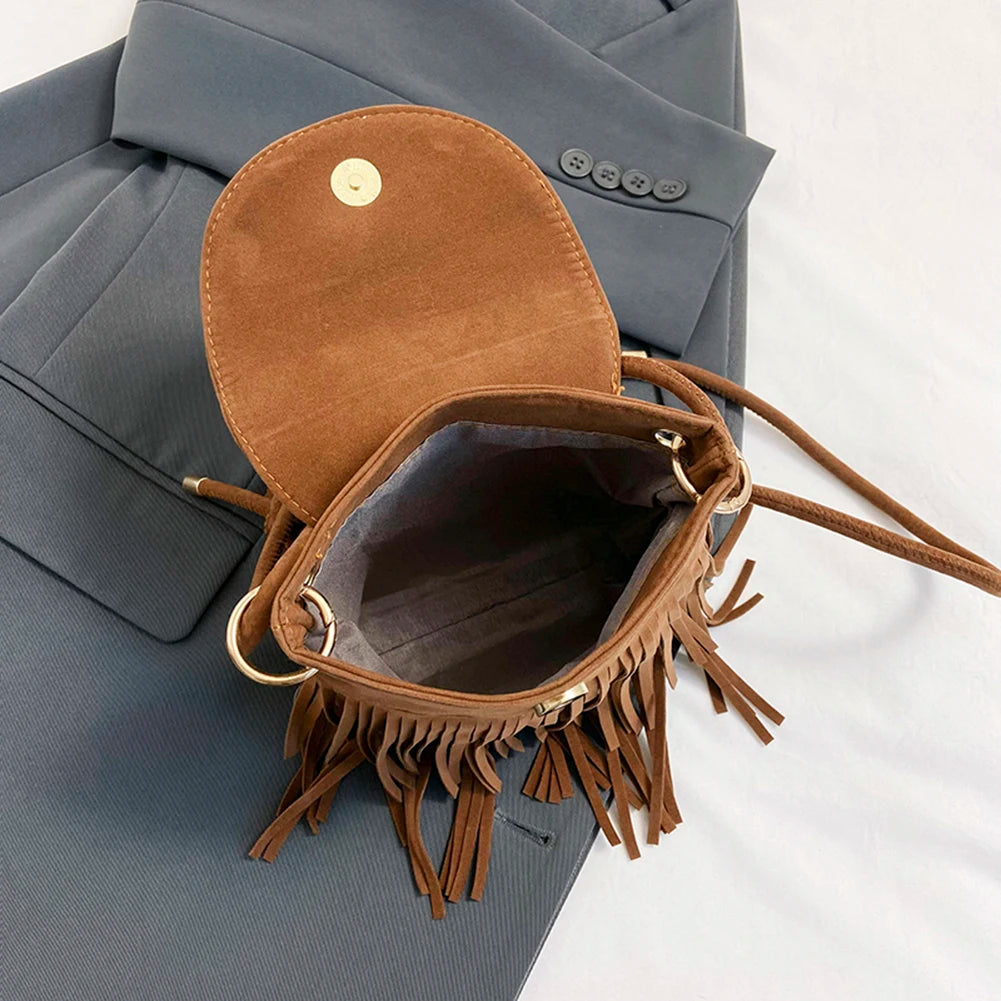 Mojoyce Fringe Design Crossbody Bag Tassel Adjustable Strap