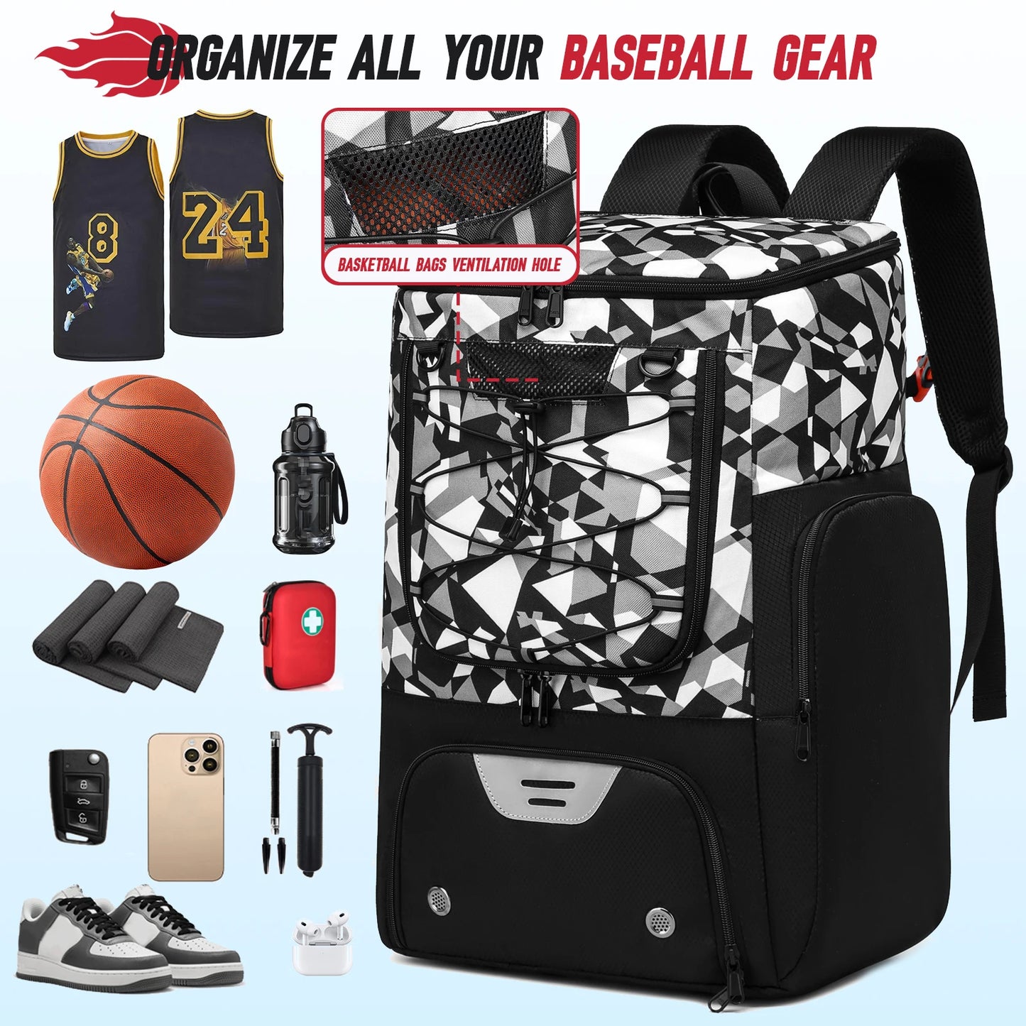 YH GSCN Basketball Backpack With Ball Holder Shoes Compartment