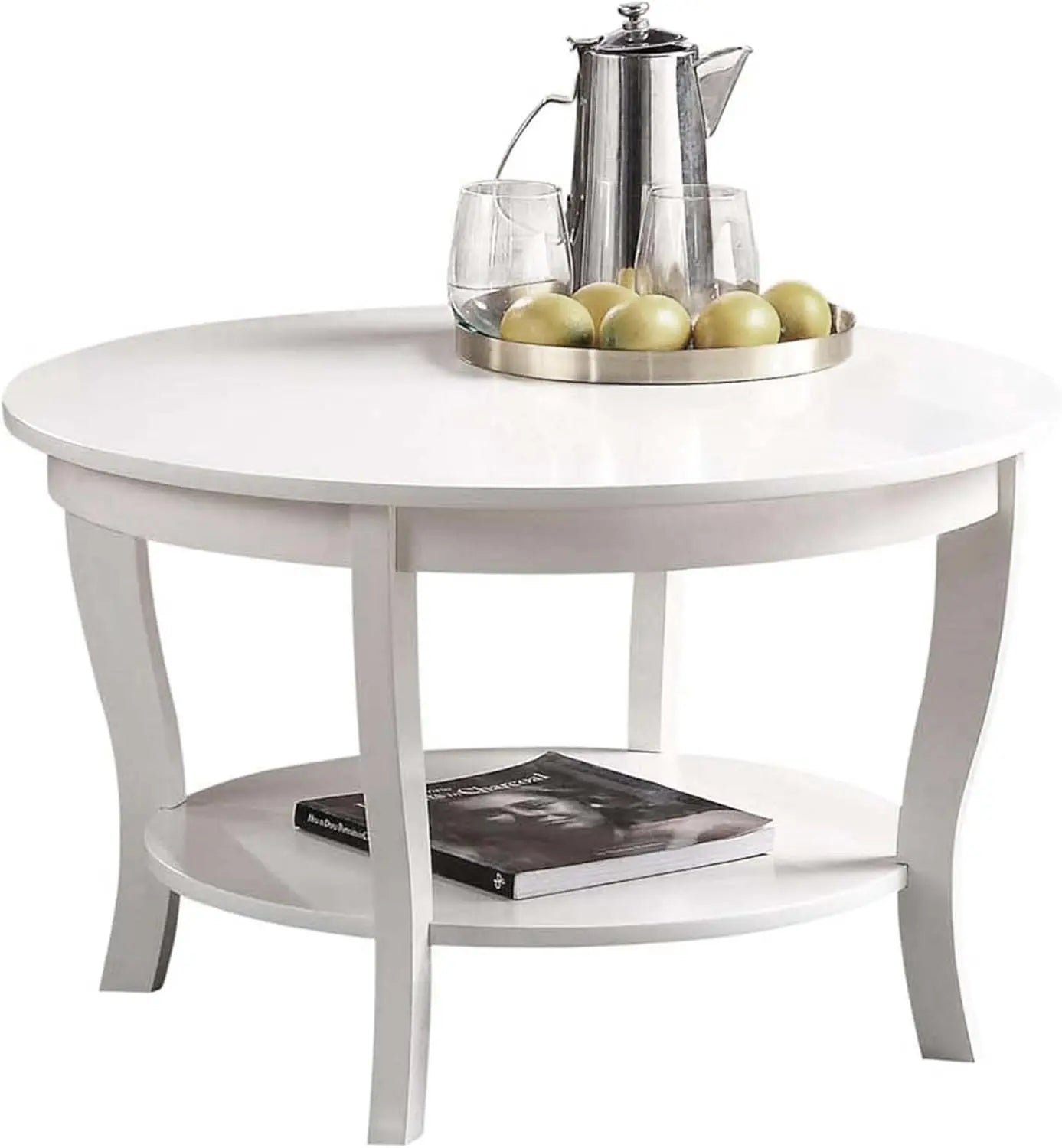 XMSJ Round Coffee Table with Storage Shelf for Living Room