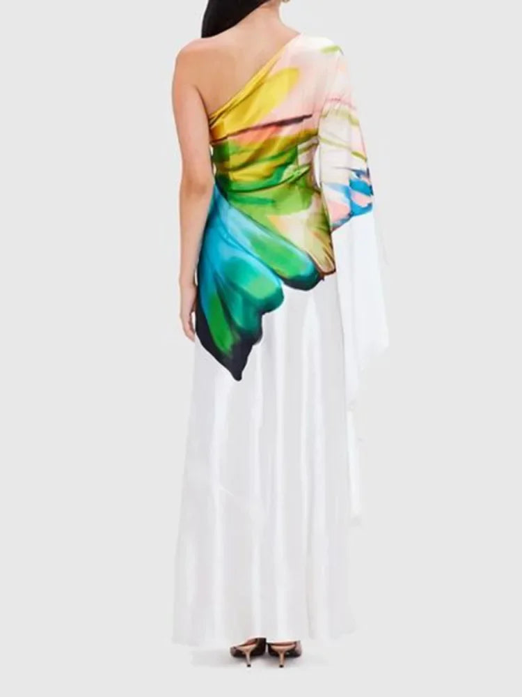 OSHOPLIVECN Floral One Shoulder Maxi Dress For Evening