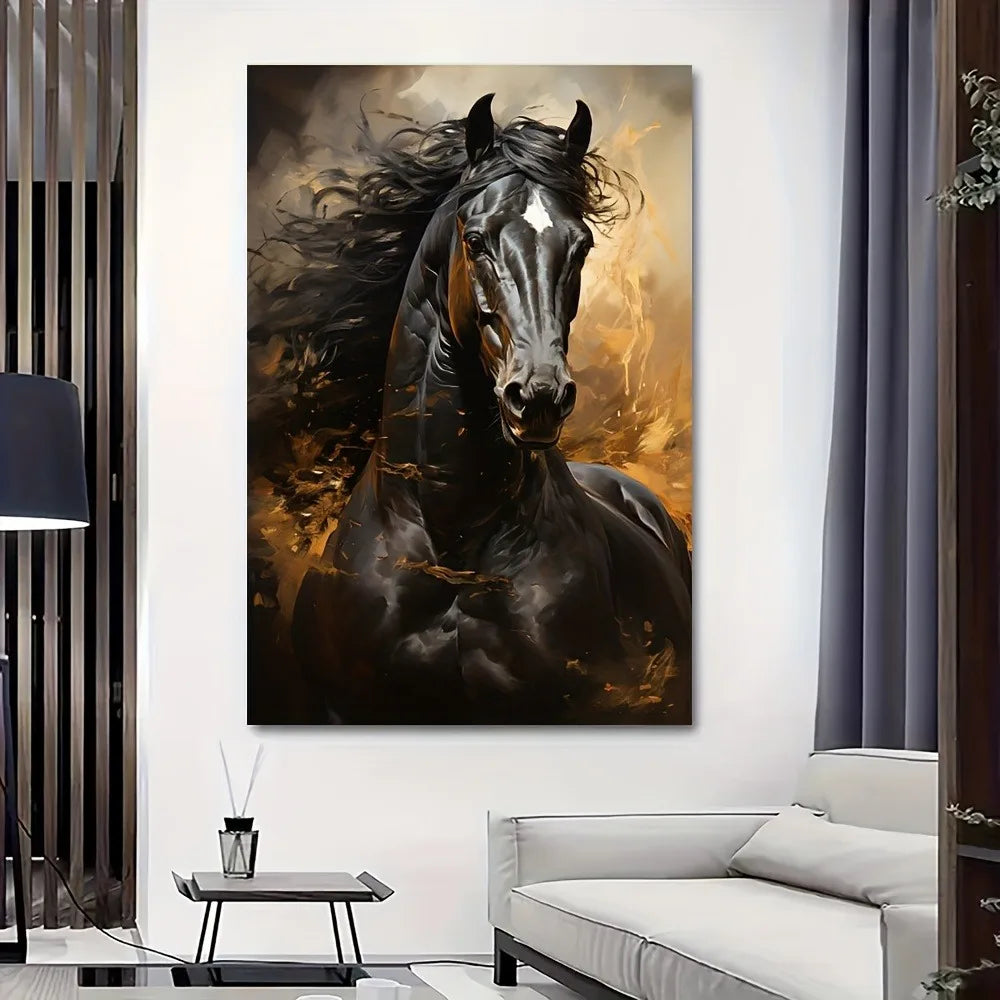 Hign-Concerned Horse Running Canvas Print Frameless Mural