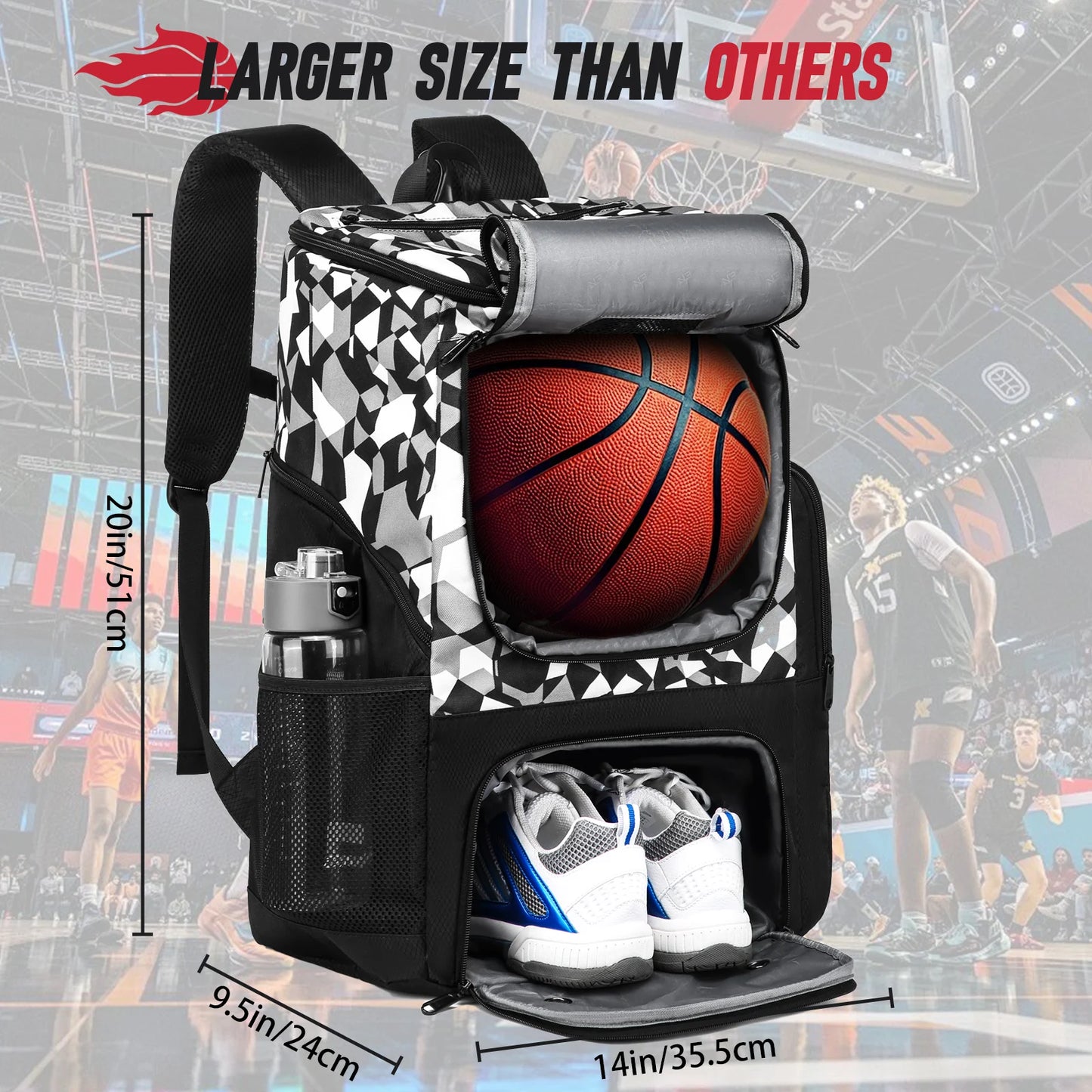 YH GSCN Basketball Backpack With Ball Holder Shoes Compartment