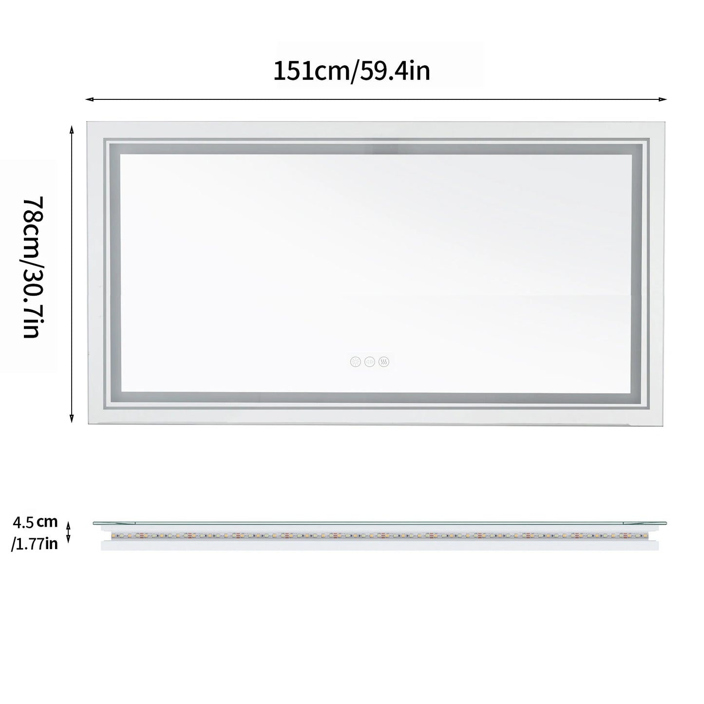 Illuminated LED Bathroom Mirror With Front Backlit Lights
