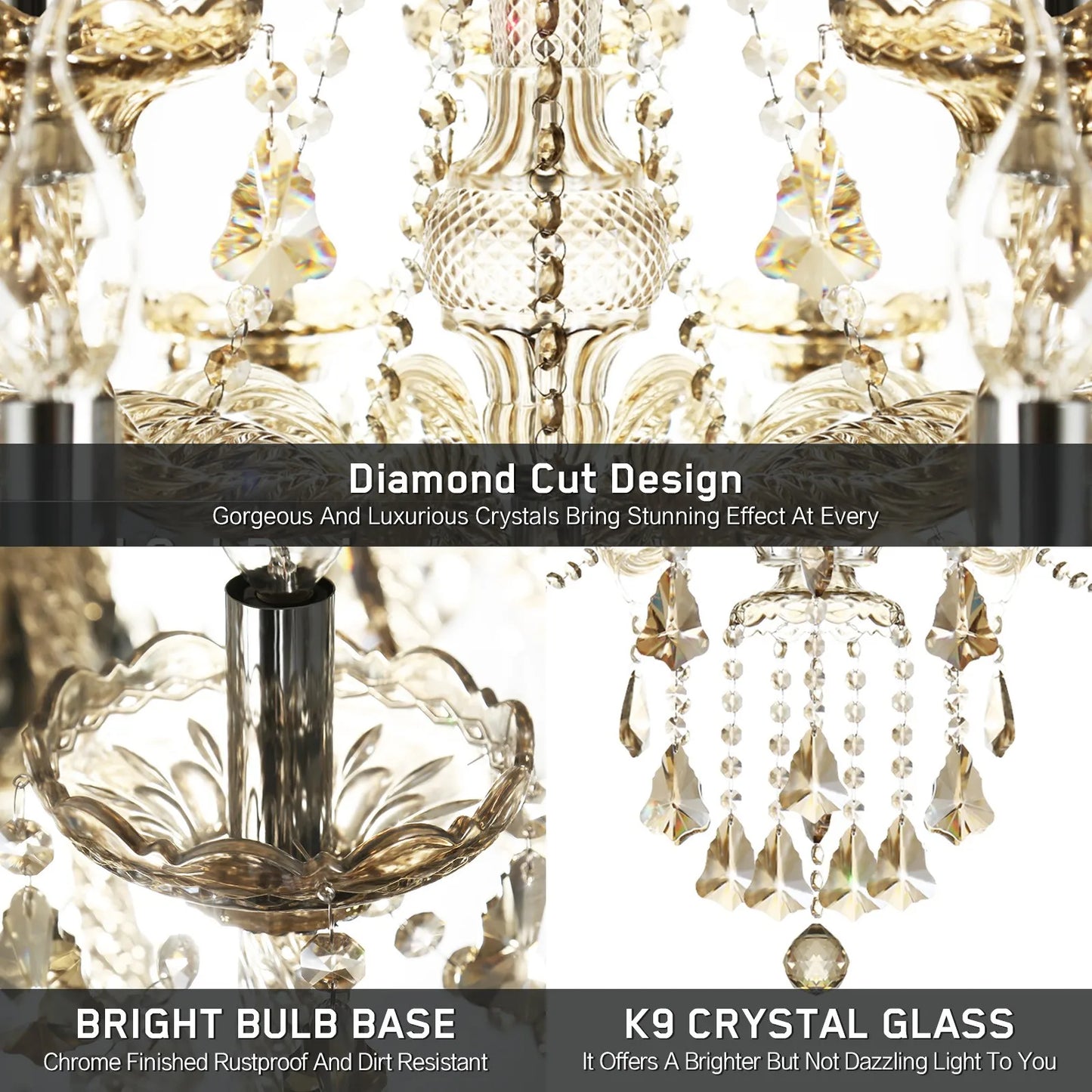 15 Arm Crystal Pendant Chandelier E14 Modern Living Room