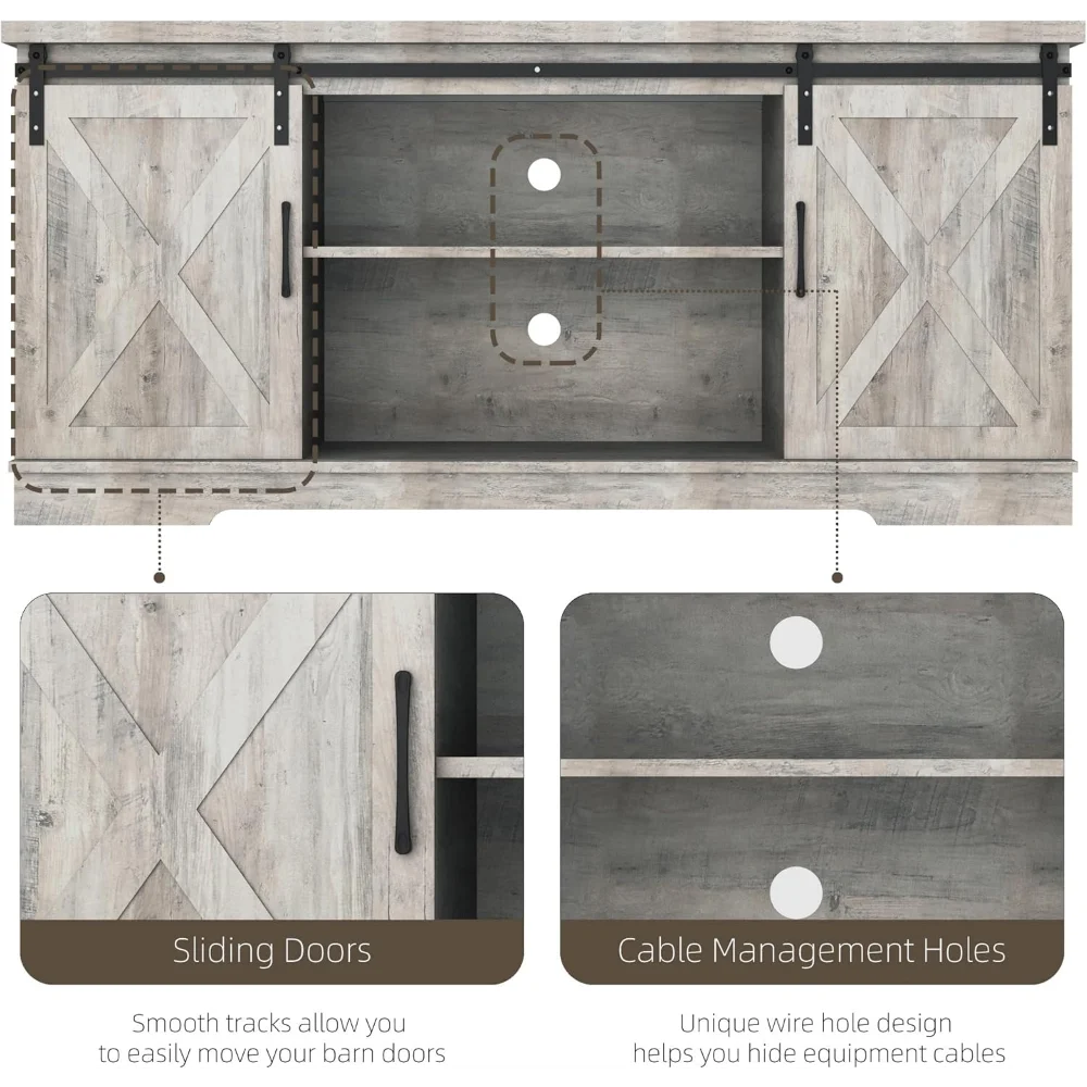 Farmhouse TV Stand With Storage Barn Doors And Shelves