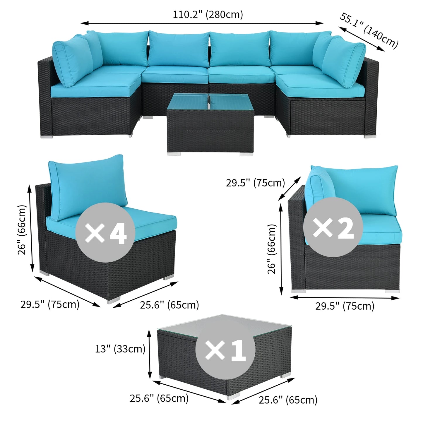 Naga Bahna Weatherproof Outdoor Woven Rattan Wicker Conversation Sectional Cushions