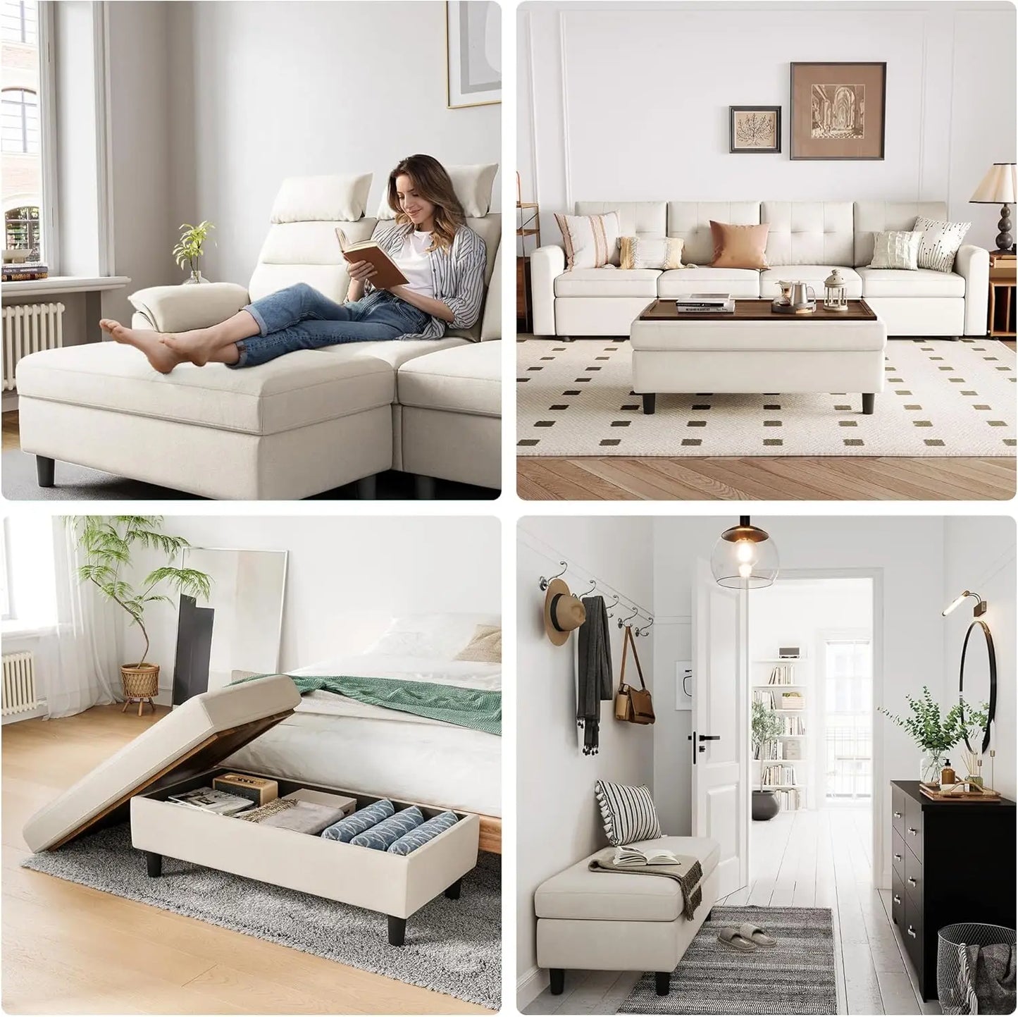 Cheervilla Storage Ottoman Bench Linen Coffee Footstool