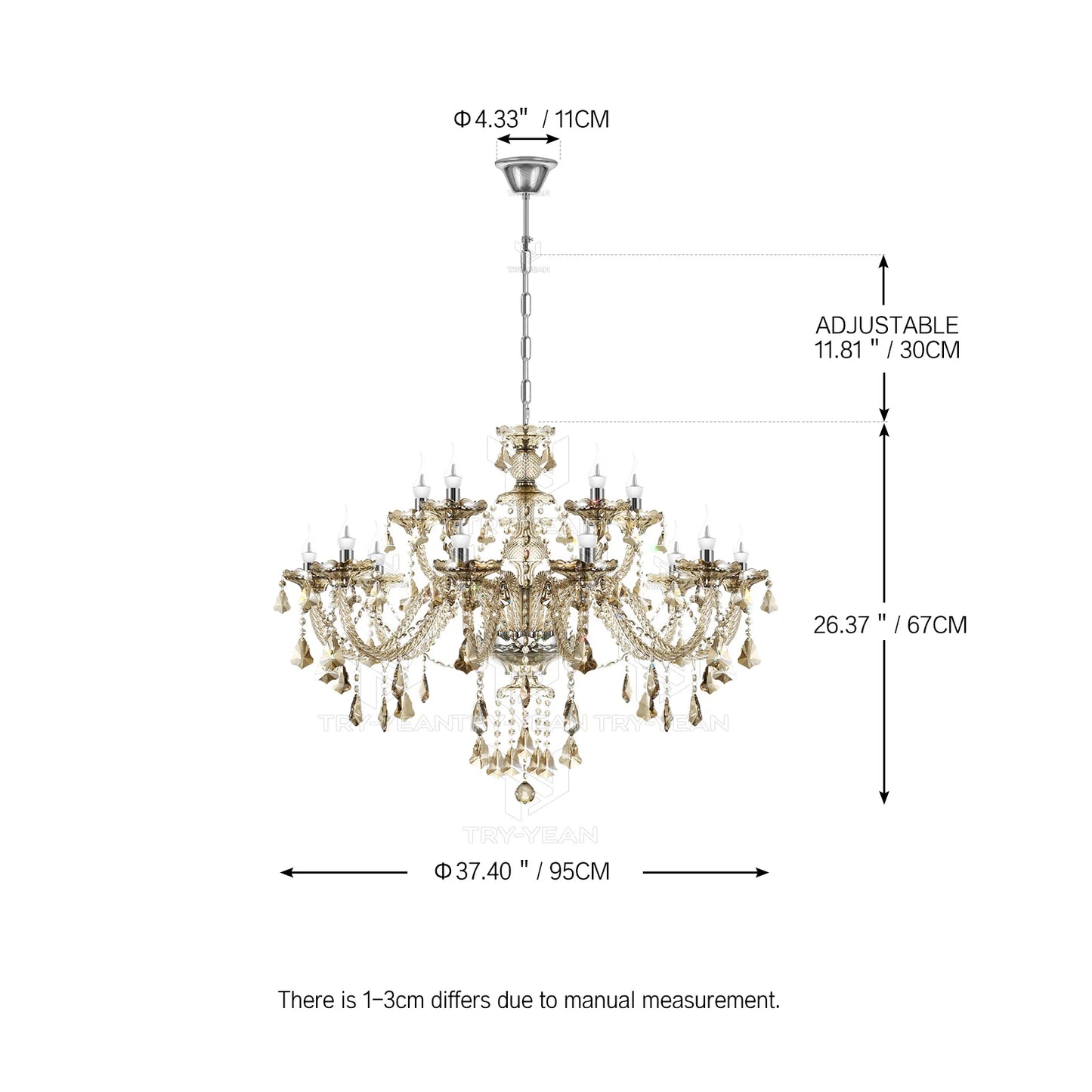 15 Arm Crystal Pendant Chandelier E14 Modern Living Room