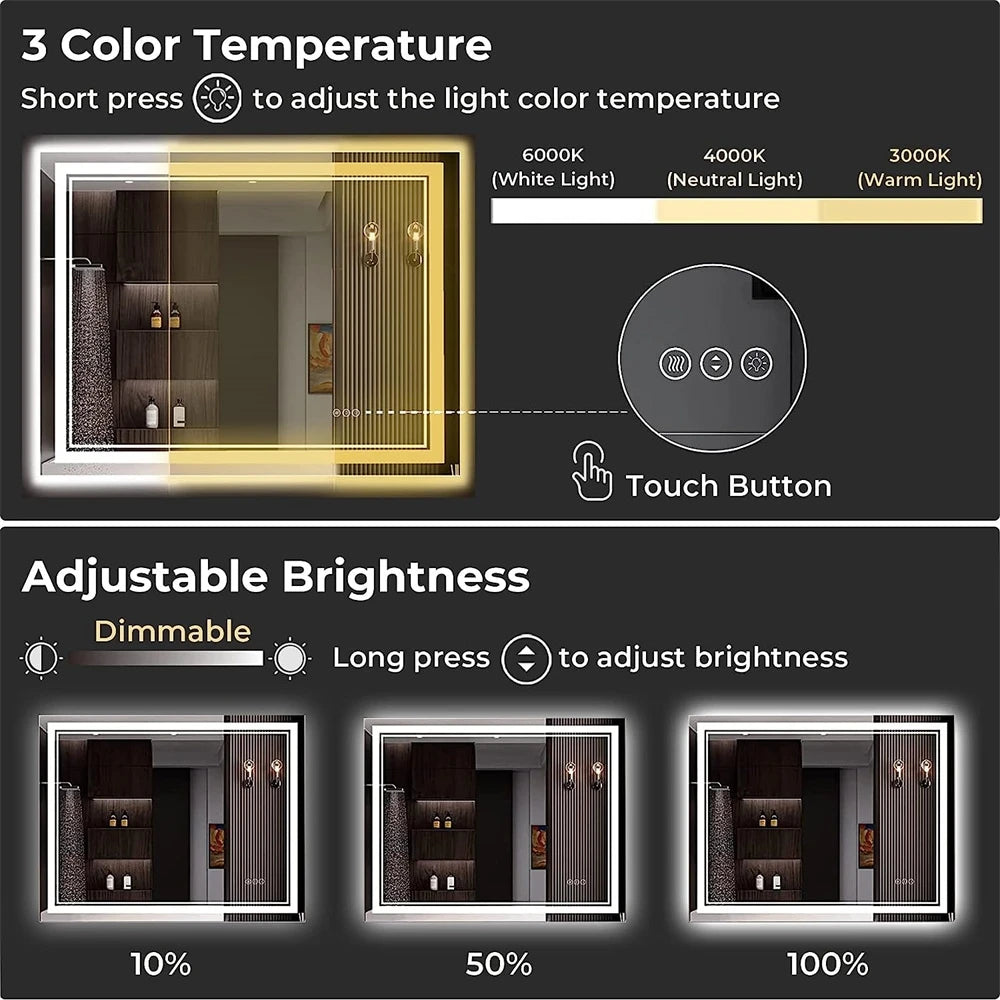 Wisfor LED Backlit Dimmable Vanity Mirror With Anti Fog