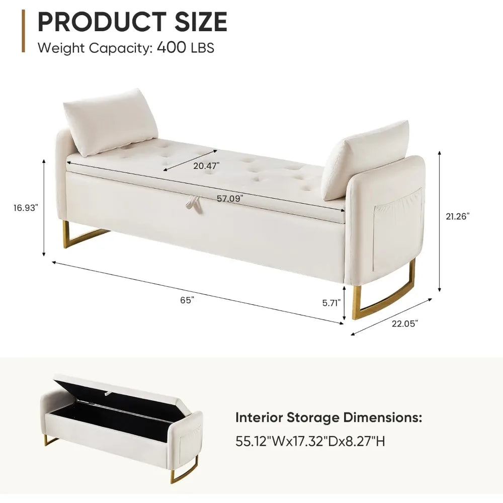 Angduo Velvet Storage Ottoman Bench With Tufted Upholstery