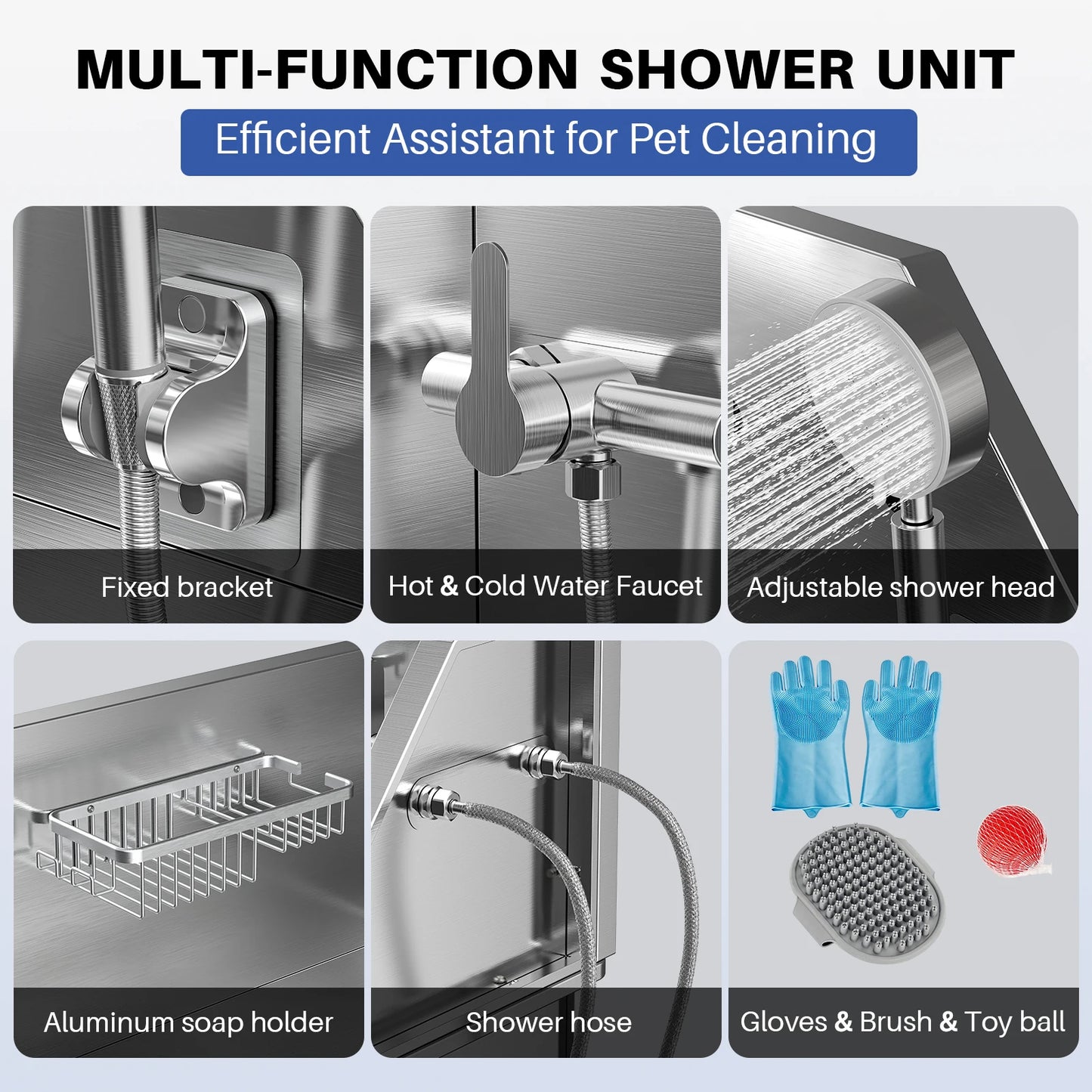 ROOMARK Stainless Steel Dog Grooming Tub with Faucet Accessories