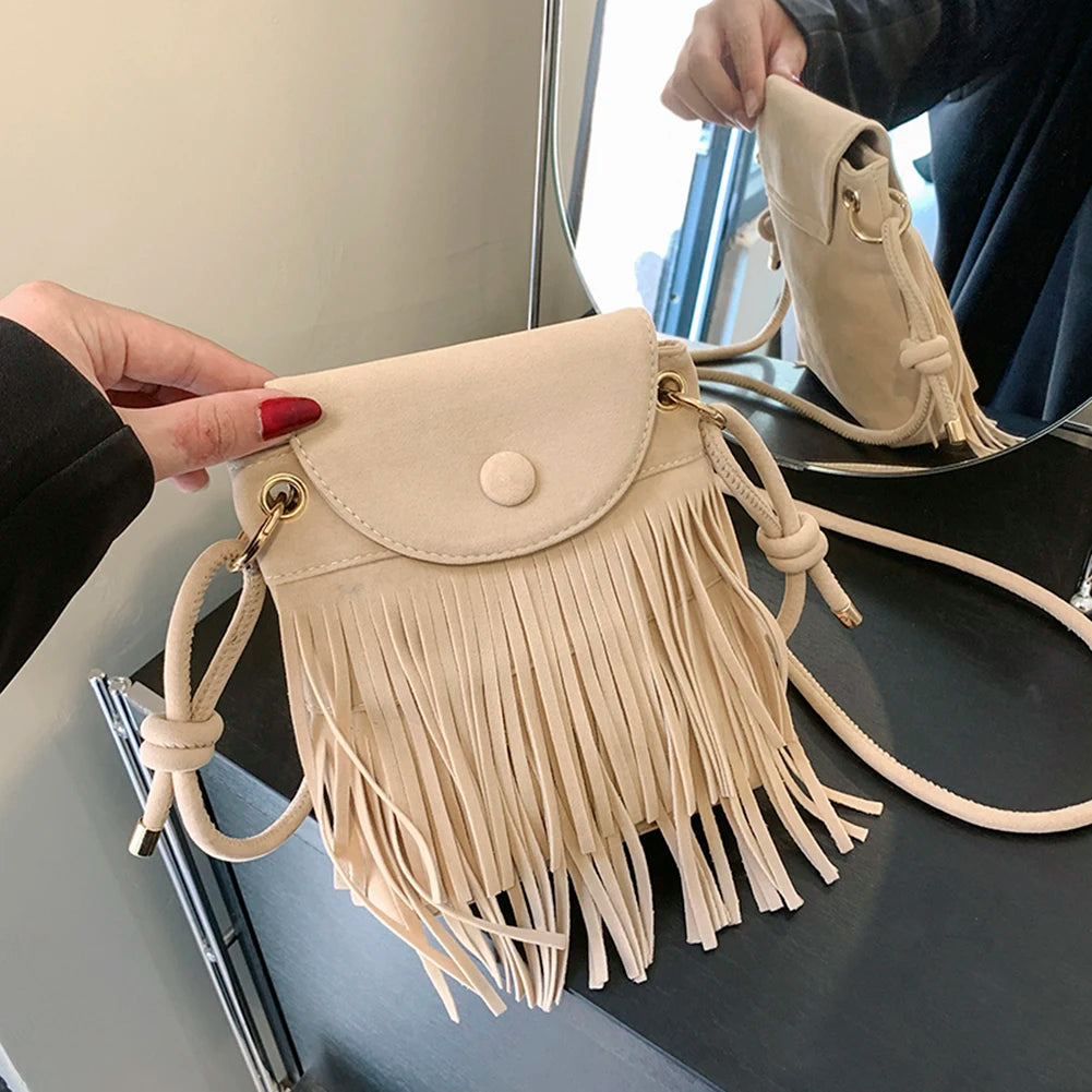 Mojoyce Fringe Design Crossbody Bag Tassel Adjustable Strap