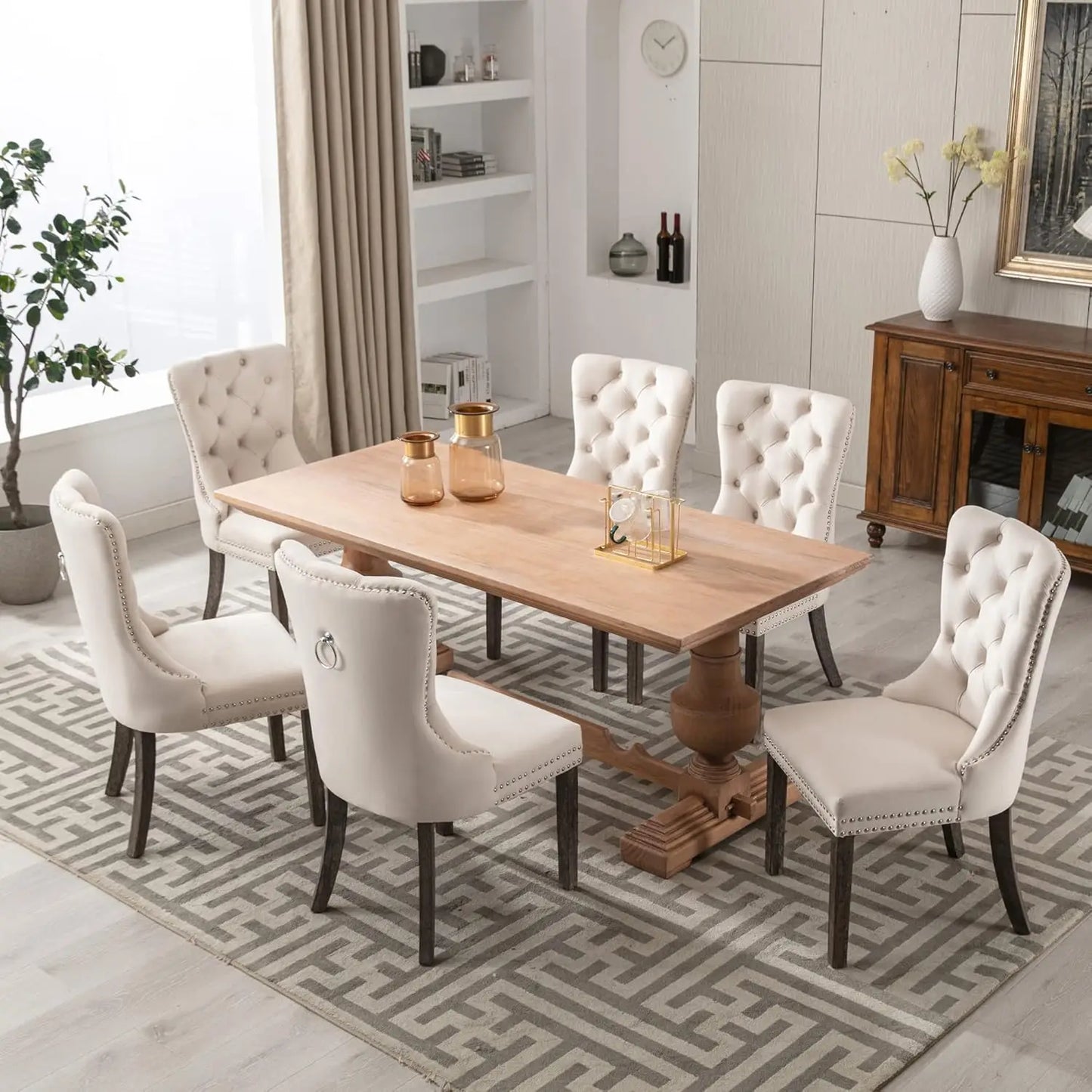 XMSJ Velvet Dining Chairs 6 Tufted Nailhead Back Ring