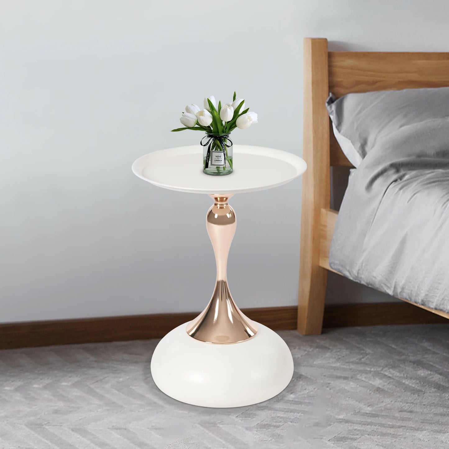 Bymaocar Modern Round Side Table White Metal End Table