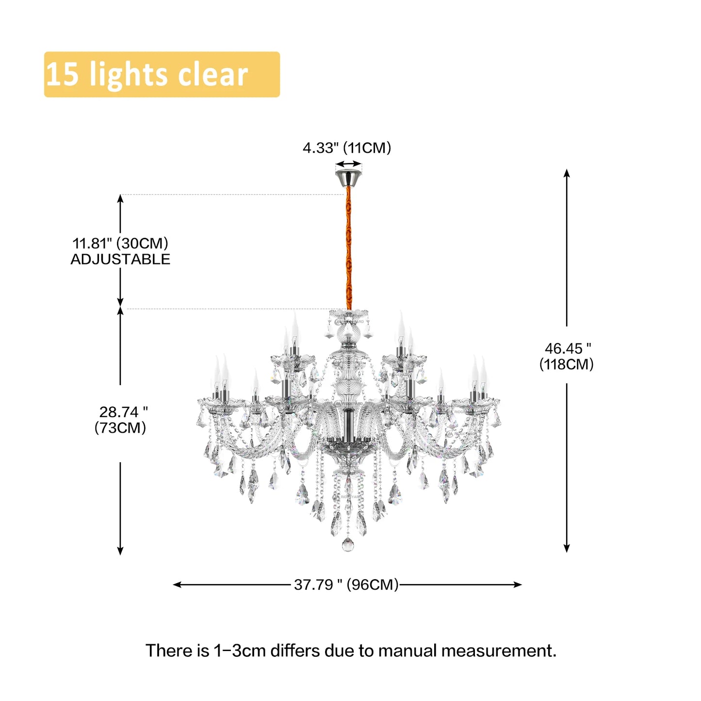 15 Arm Crystal Pendant Chandelier E14 Modern Living Room