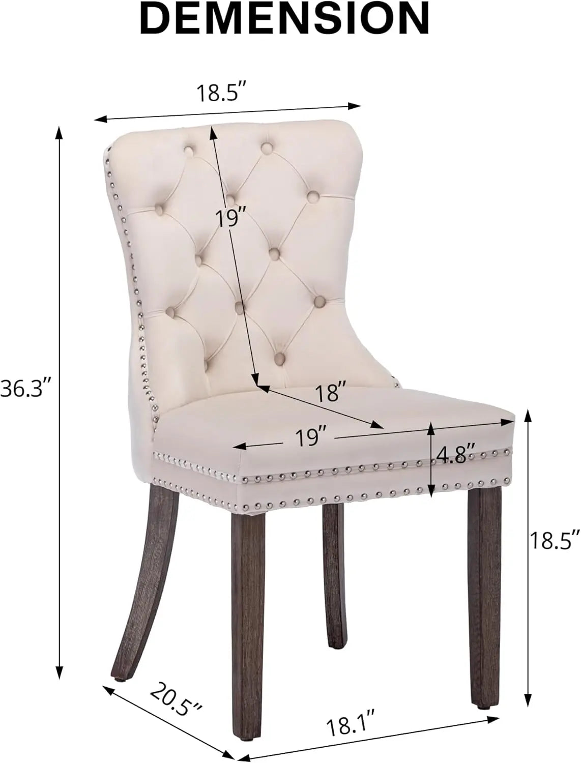 XMSJ Velvet Dining Chairs 6 Tufted Nailhead Back Ring