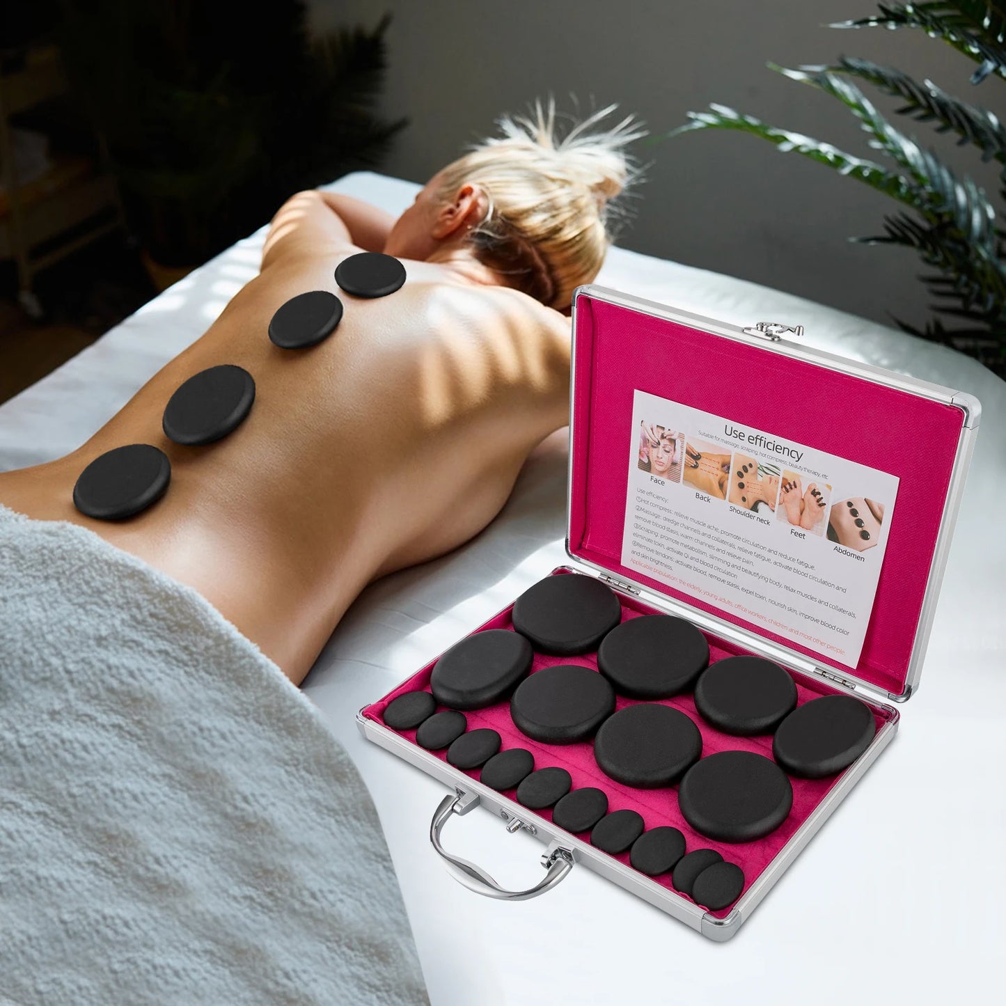 Color Hot Stones Massage Set with Heater for Relaxation Therapy