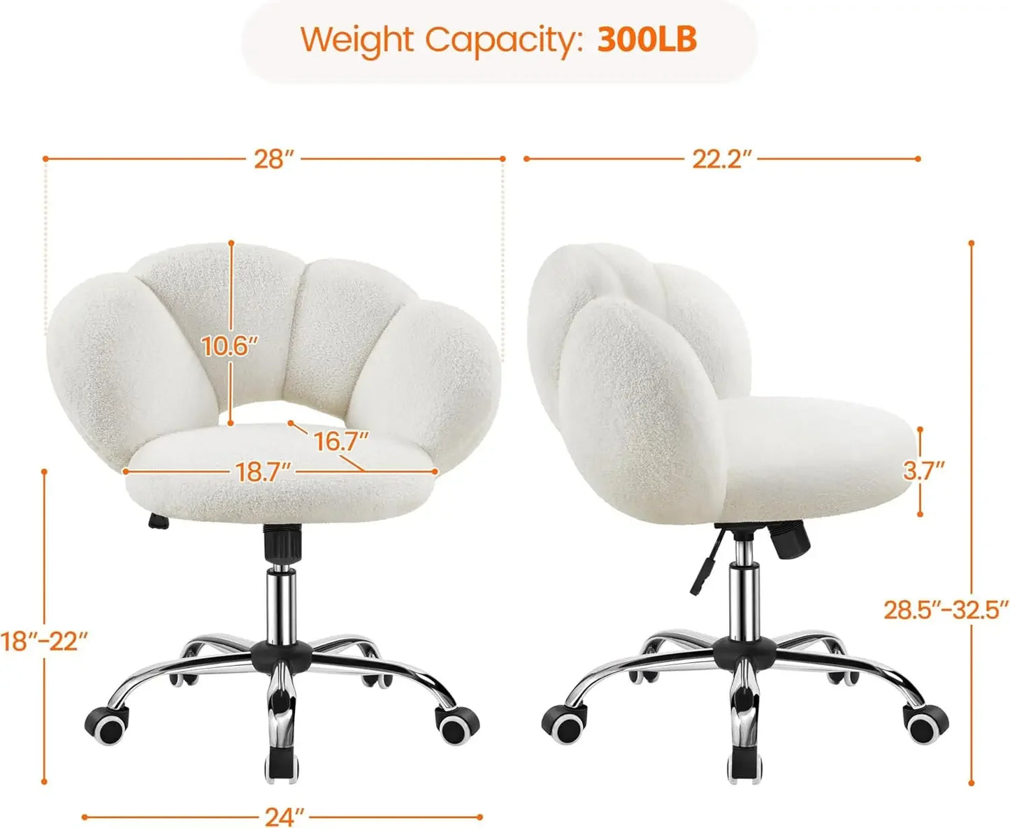 XMSJ Boucle Upholstered Desk Chair Cloud Shaped Wheels