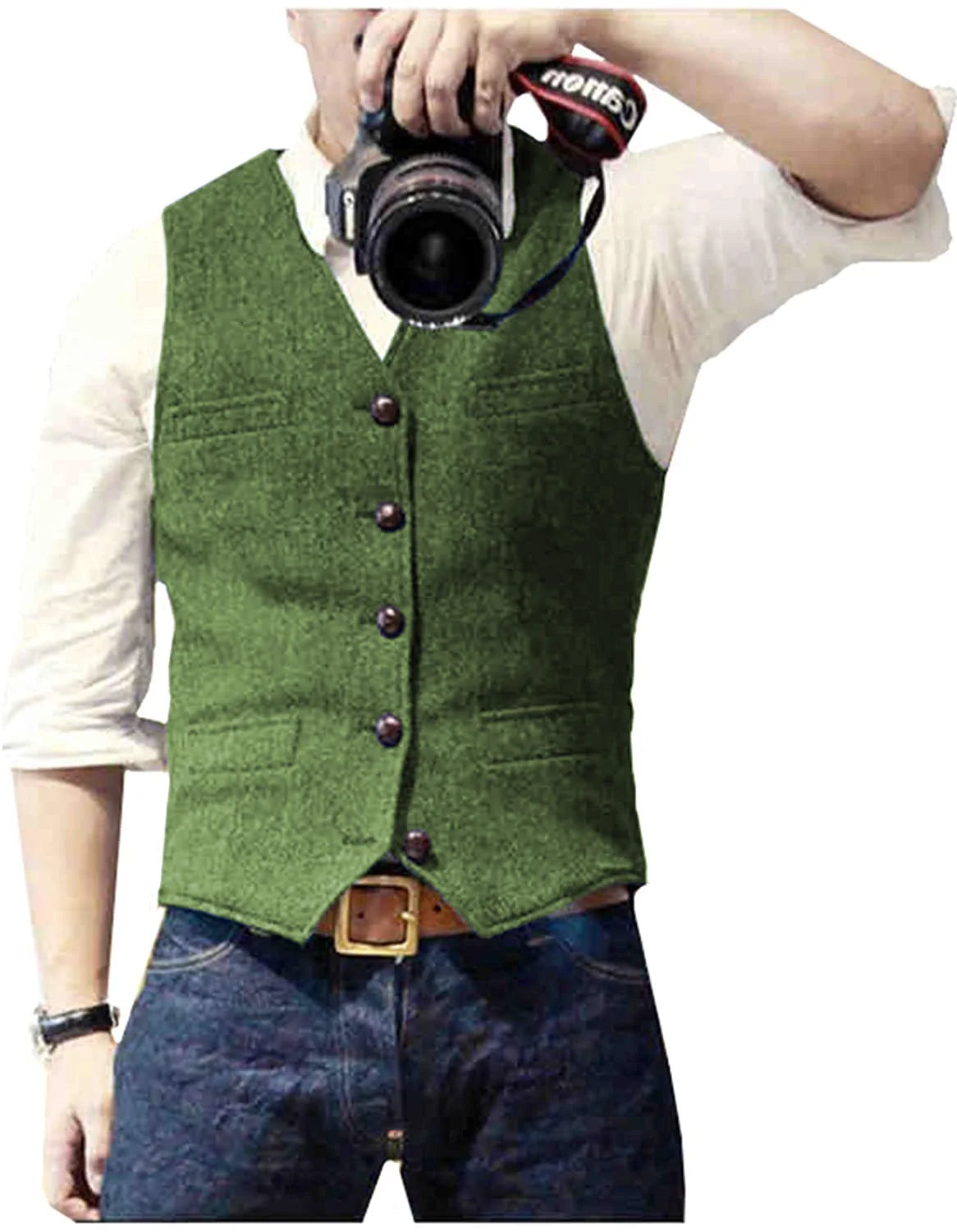 Solovedresscn Mens V Neck Wool Herringbone Vest Slim Fit