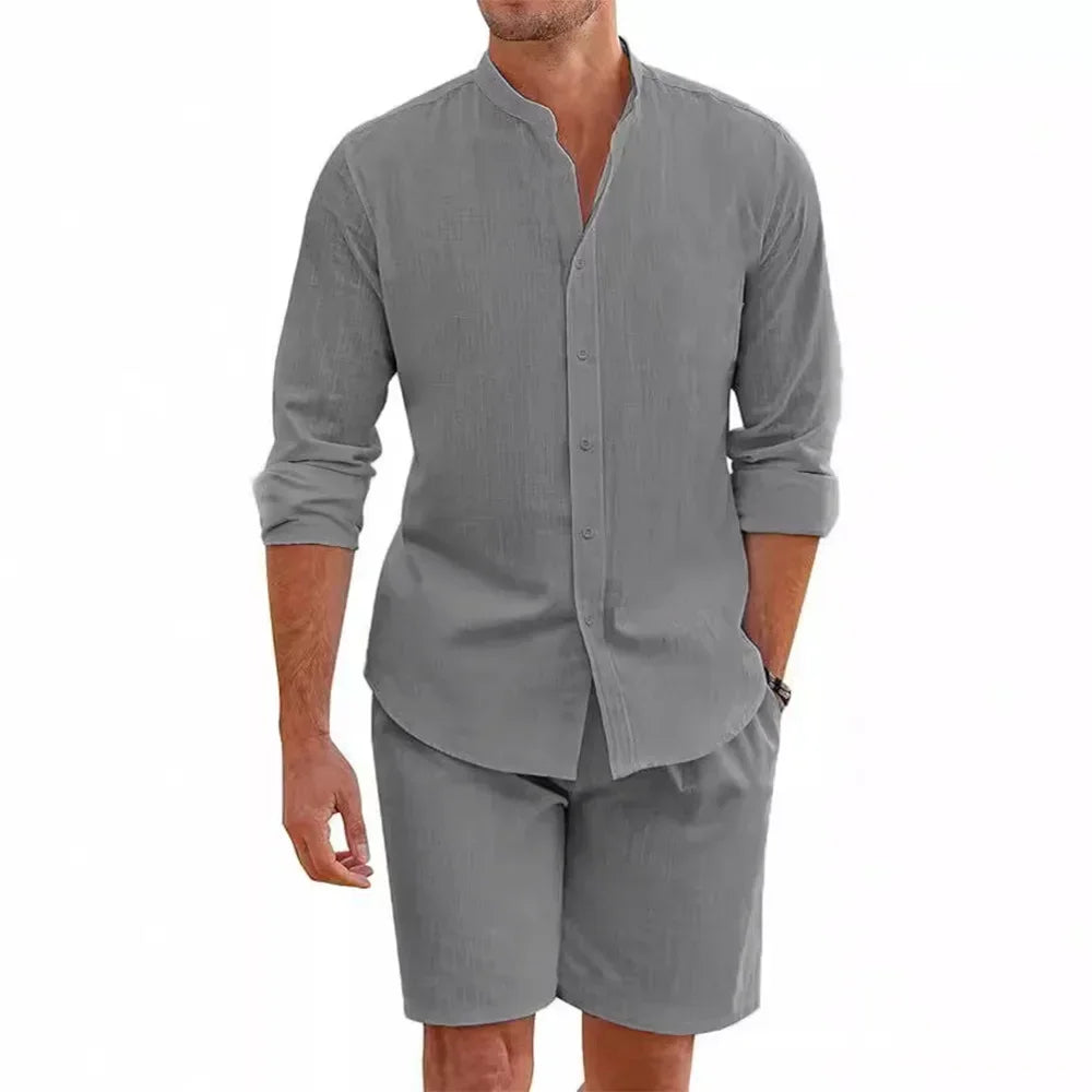 Cheervilla Mens Summer Cotton Linen Shirt And Shorts Set