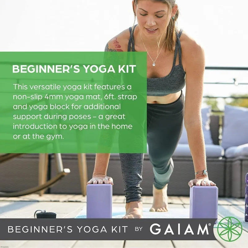Gaiam Beginner Yoga Starter Kit with Mat, Block, Strap