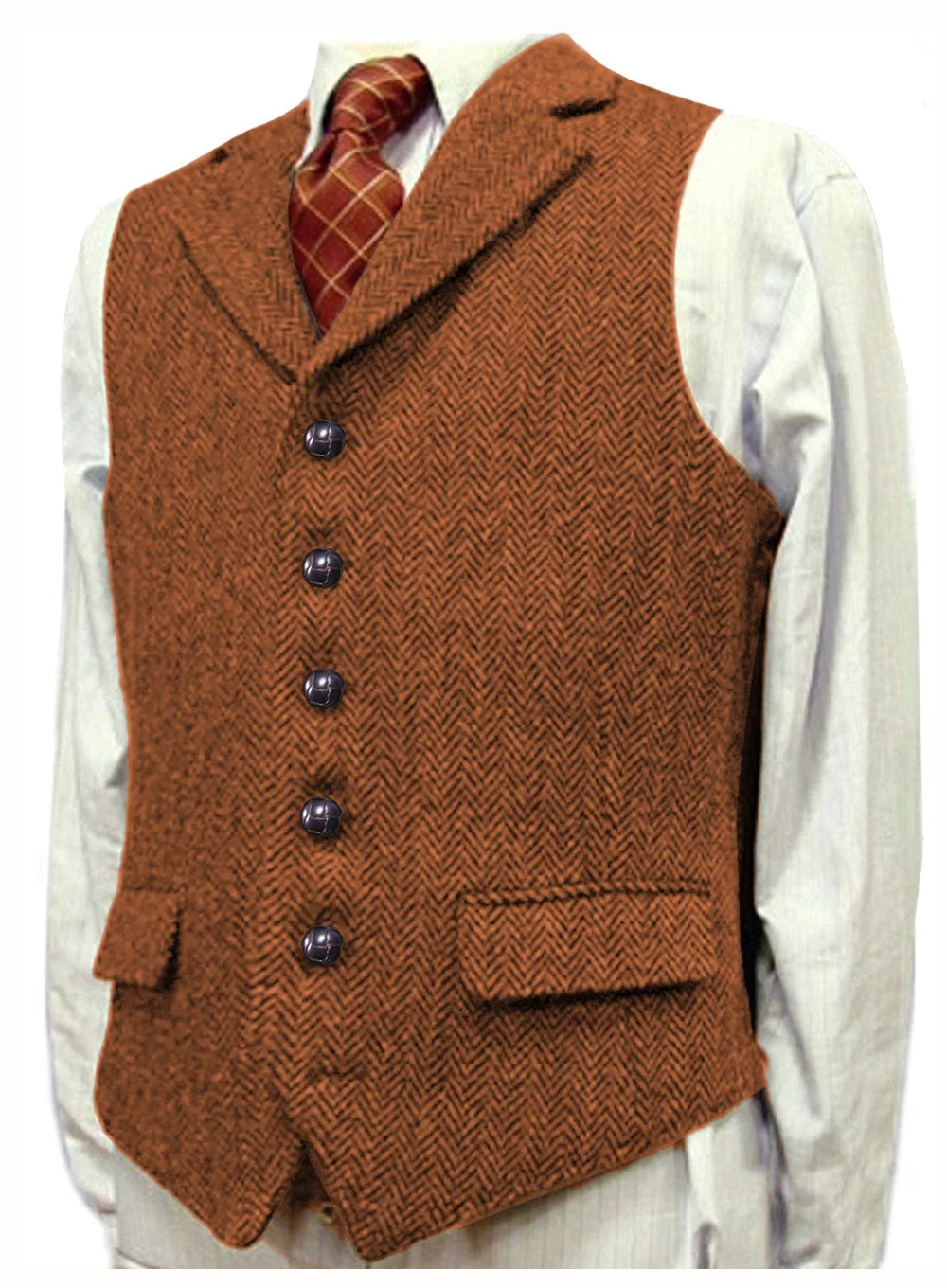 SOLOVEDRESSCN Mens Suit Vest Herringbone Wool Waistcoat