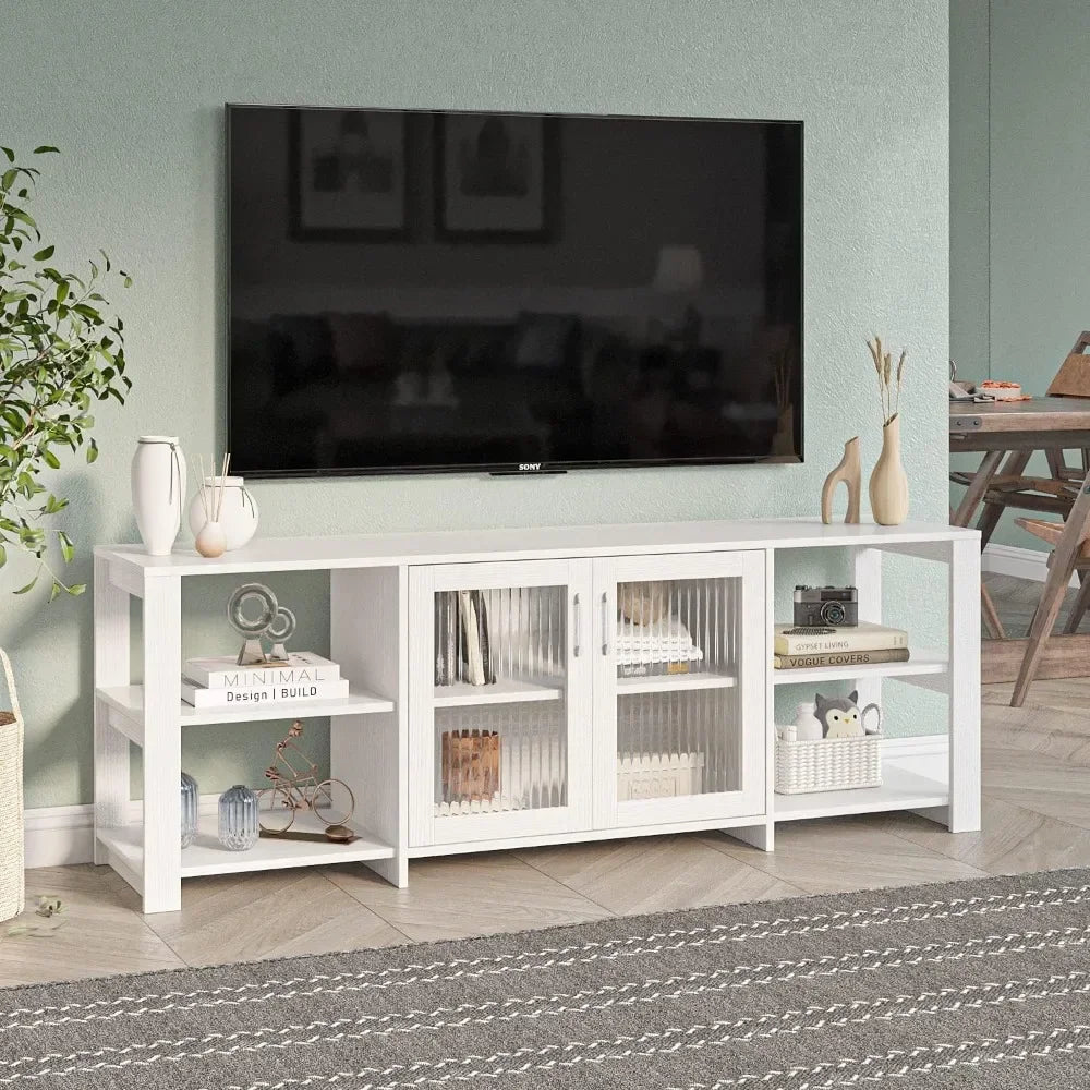 TV Stand Cabinet With 2 Doors And Open Cubby Storage