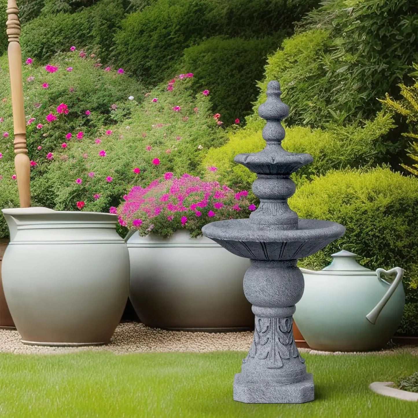 Teamson Home Outdoor Water Fountain Icy Stone Texture