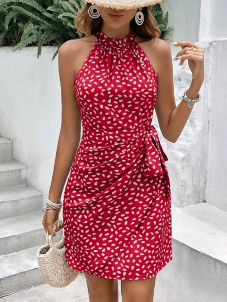 Polka Dot Mini Dress With Lace Up Camisole For Women
