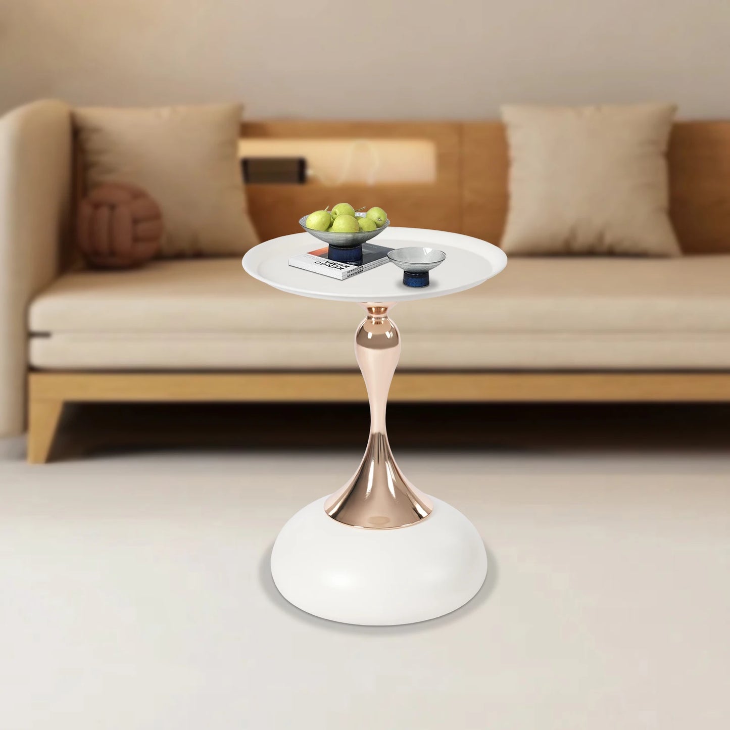 Bymaocar Modern Round Side Table White Metal End Table