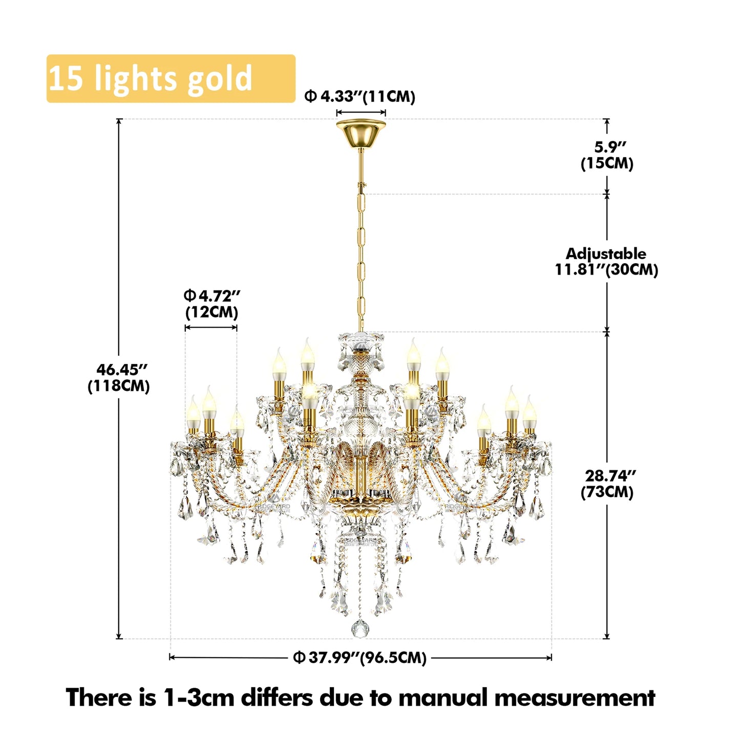 15 Arm Crystal Pendant Chandelier E14 Modern Living Room