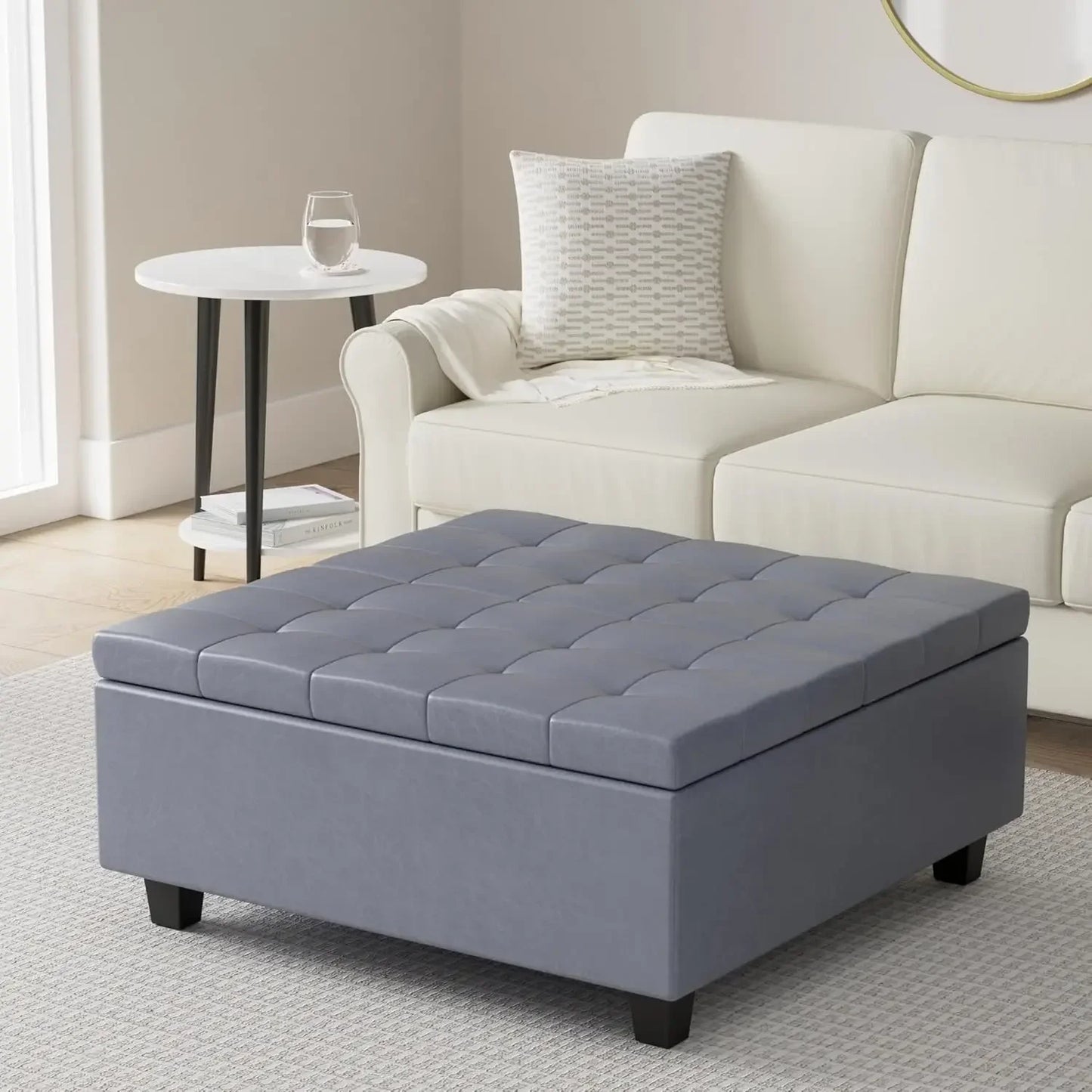 XMSJ 36 Inch Transitional Square Coffee Table Storage Ottoman