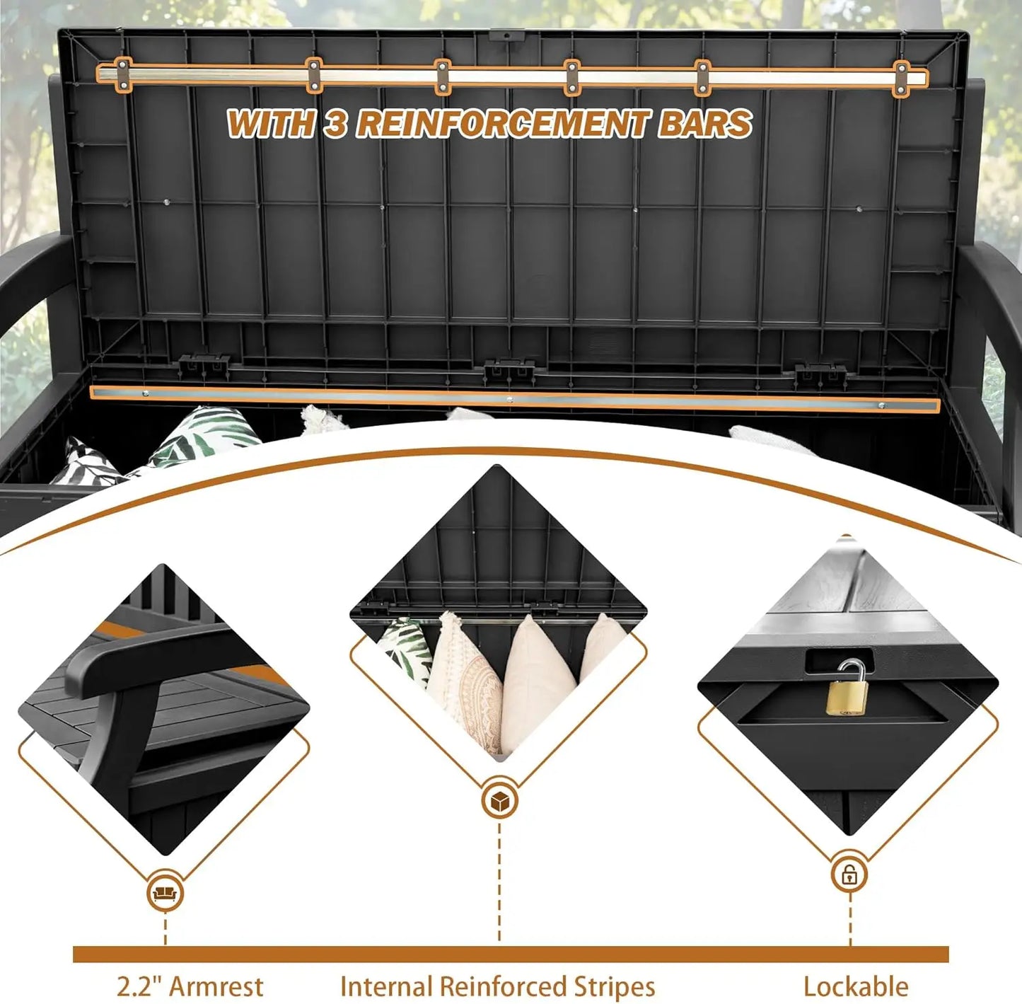 XMSJ Weatherproof Outdoor Patio StorageSolution Bench Deck Box Lockable Cushions
