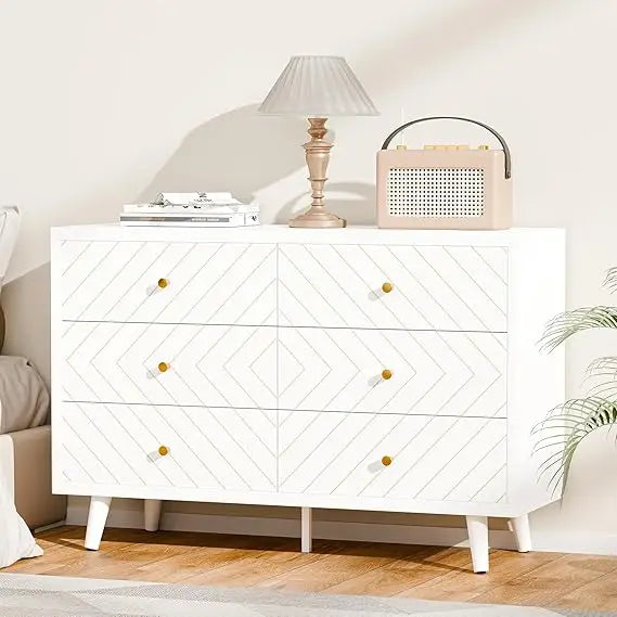 Chengwei Modern 6 Drawer Dresser With TV Stand Storage
