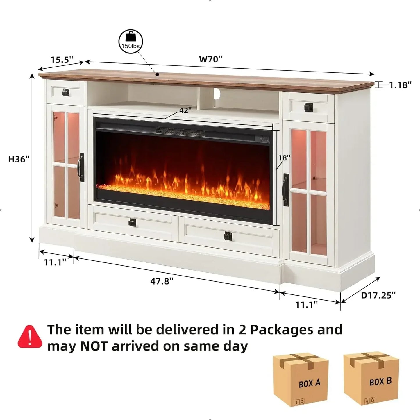 XMSJ Fireplace TV Stand With LED Firebox And Storage